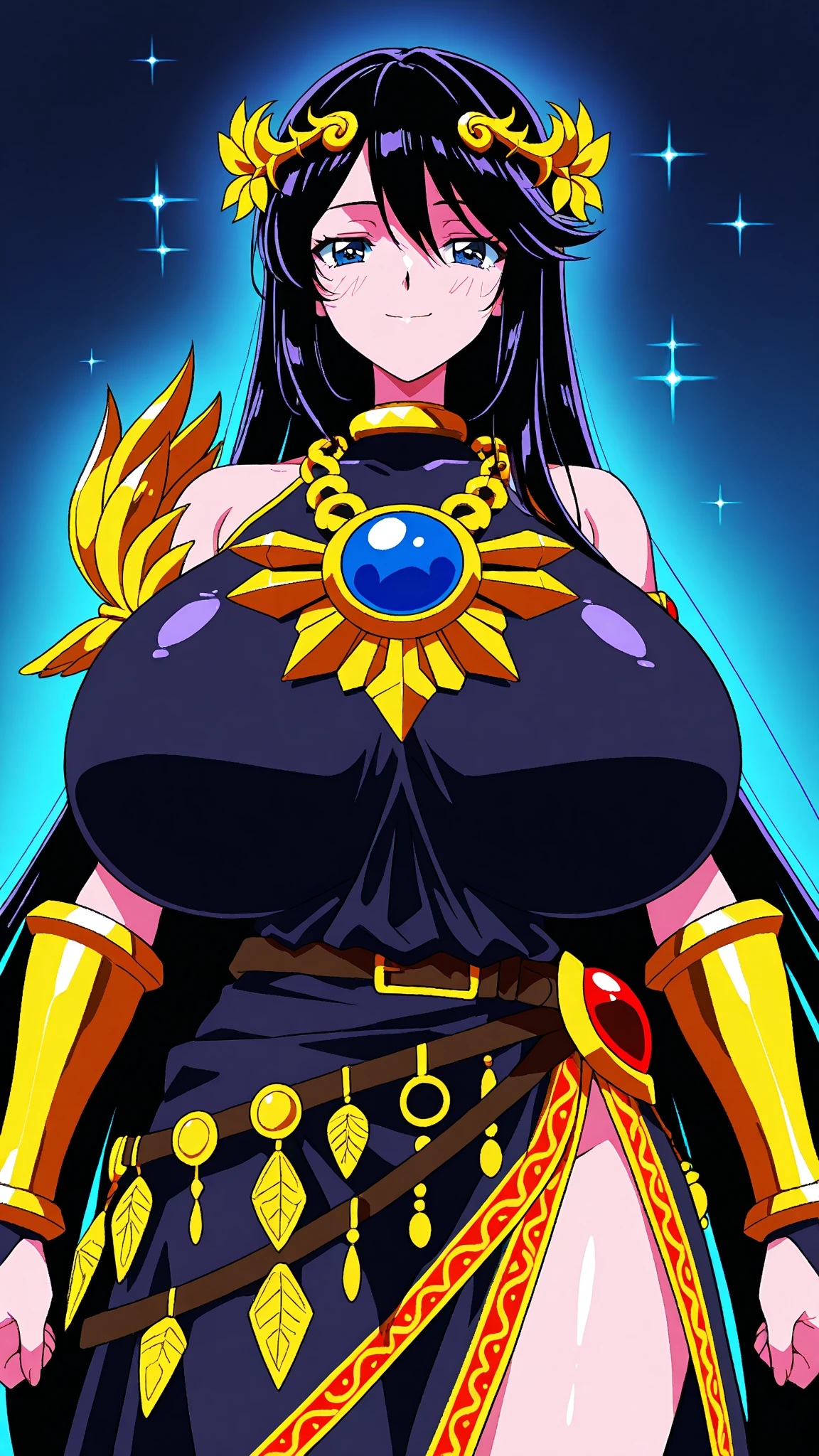 ultra realistic 8k cg, masterpiece, ((ultra detailed background,  intricate detail, highly detailed, fine details best quality, hyperdetailed face)),  ,beautiful lighting, absurdres, BoaHancockV2,  1girl, solo, (light blue hair), long hair, jewelry, closed mouth, ), ((Wearing shiny gold armor: 1.4)， (Saint Seiya Armor: 1.4), curvy, midriff, curvy, thighs, shiny clothes), blue eyes, complex detailed background, inside, luxury palace), ((cowboy shot)), curvy, (: 1.1),  smile, cowboy shot,