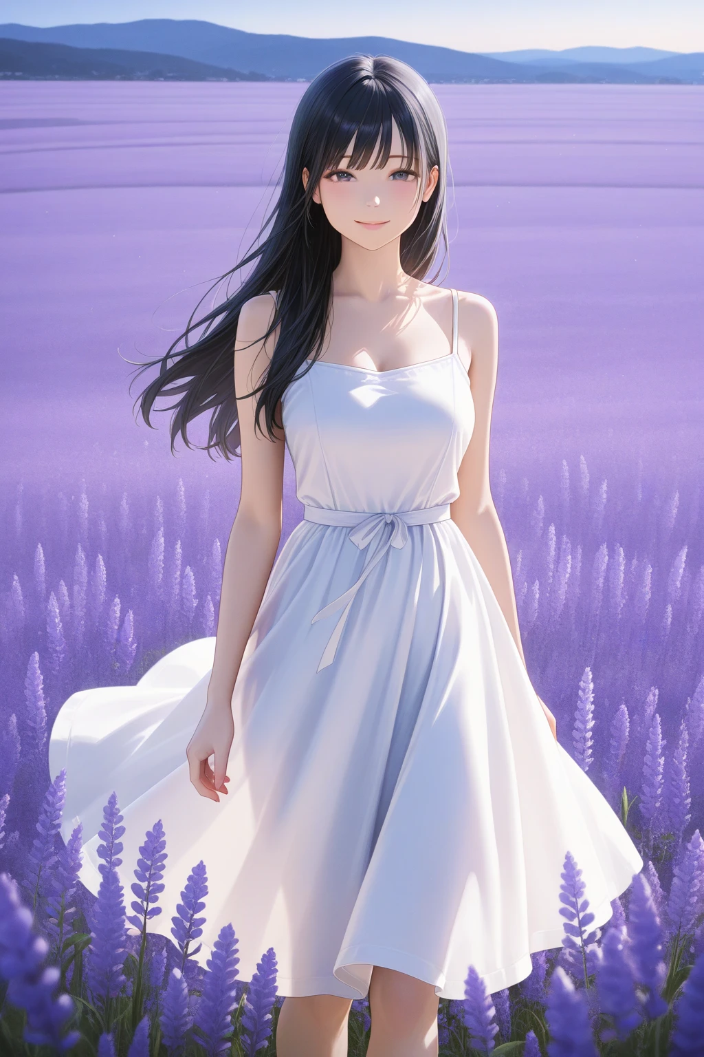 A soft, watercolor backdrop in muted shades of lavender, sky blue, and pale gold represents the early morning sky. Positioned centrally is a delicate silhouette of a lark, its wings outstretched in mid-flight. Below, gentle strokes depict a meadow, with hints of dewdrops glistening on grass and the faintest impressions of dragonflies hovering above. The overall effect is dreamy, ethereal, and deeply calming.