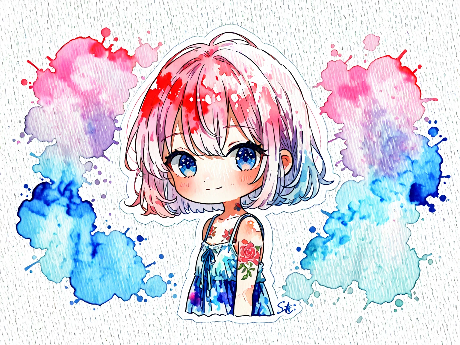 Black Star Red and White style, Simple Line Initialism，Abstract art，Urban Background, colorful hearts ,(((The most beautiful girl of all time))), (((chibi))), 
