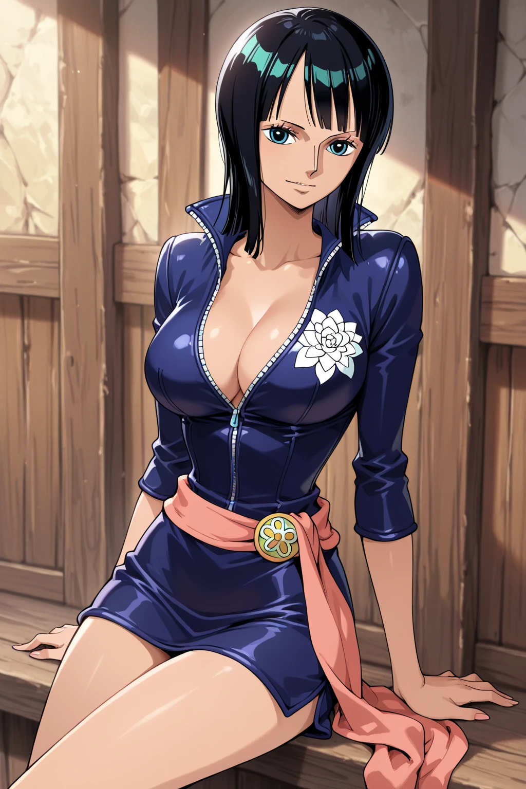 1girl, wanostyle, (robin_v2_3000:0.8), blue_eyes,, ((masterpiece)), ((best quality)), extremely detailed, bloom,  illustration, depth of field, sweet expression, smiling, happy, wearing a blue jacket, pink pareo, dark intense shadows, sharp focus, soft lighting, hdr, colorful, good composition, solo, anime style, large chest, upper body, from above, open jacket, no bra <lora:wanostyle_2_offset:0.8>