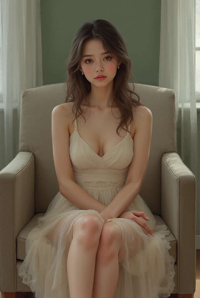 A beautiful young woman with fair, porcelain-like skin, flawless texture, long wavy brown hair, kneeling gracefully on a glossy marble floor inside a majestic cathedral. She is facing the camera directly, her entire face clearly visible, making gentle eye contact. She wears a flowing, strapless, pure white dress. The space is flooded with divine, glowing white light from large stained glass windows. The atmosphere is ethereal, ultra-bright, heavenly and peaceful, with no shadows and soft focus. A pure, angelic scene.

--style: ultra bright, fair skin, glowing skin, divine light, cinematic, ethereal, soft glow, hyper realistic, full face, eye contact
--neg: tan skin, shadows, dark tones, looking away, back turned, hidden face, gloomy mood, dull lighting, cold hues, distortion