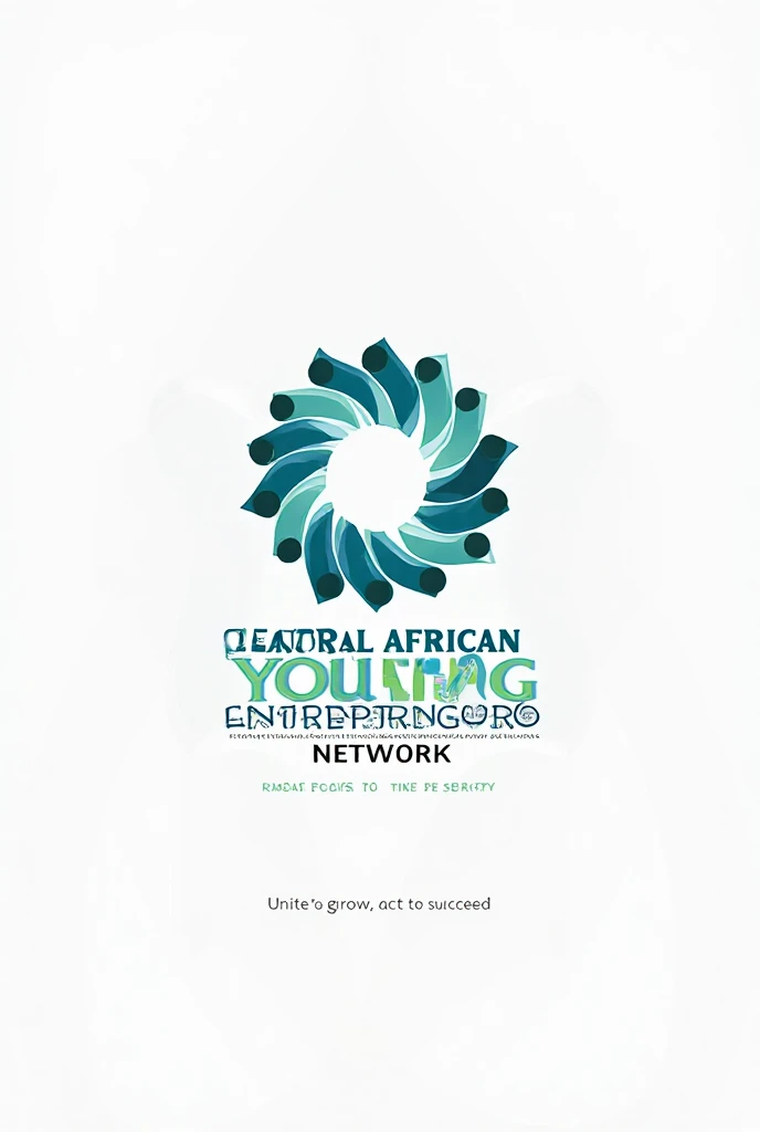 Design a professional, modern, and clean logo for a network called *"Central African Young Entrepreneurs Network" (CAYEN)*.

- The logo should represent *unity, youth, collaboration, and success*.  
- Use a symbol featuring *abstract human figures forming a circle*, representing teamwork and solidarity.  
- Style: *minimalist, symmetrical, smooth, and harmonious*.  
- Color palette: *dark blue and turquoise*, with soft gradients for depth.  
- Text elements:  
  - *Name: "CENTRAL AFRICAN YOUNG ENTREPRENEURS NETWORK"* (in capital letters)  
  - *Slogan: "Unite to grow, act to succeed"* (translation of the original slogan)  
- Typography: *modern, sans serif, and highly readable* (e.g. Montserrat, Open Sans, Poppins).  
- Layout:  
  - One version with the *icon above the text* (square format)  
  - Another with the *icon on the left and text on the right* (horizontal format)  
- Transparent background, high resolution, clean and crisp rendering.  
- The logo must reflect *professionalism, ambition, credibility, and youthful energy*.