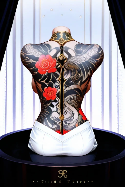 Master masterpiece、best quailty、8K、16 years old male、black very short hair、(Backless Tops:1.3)、Tattoos on the shoulder and back