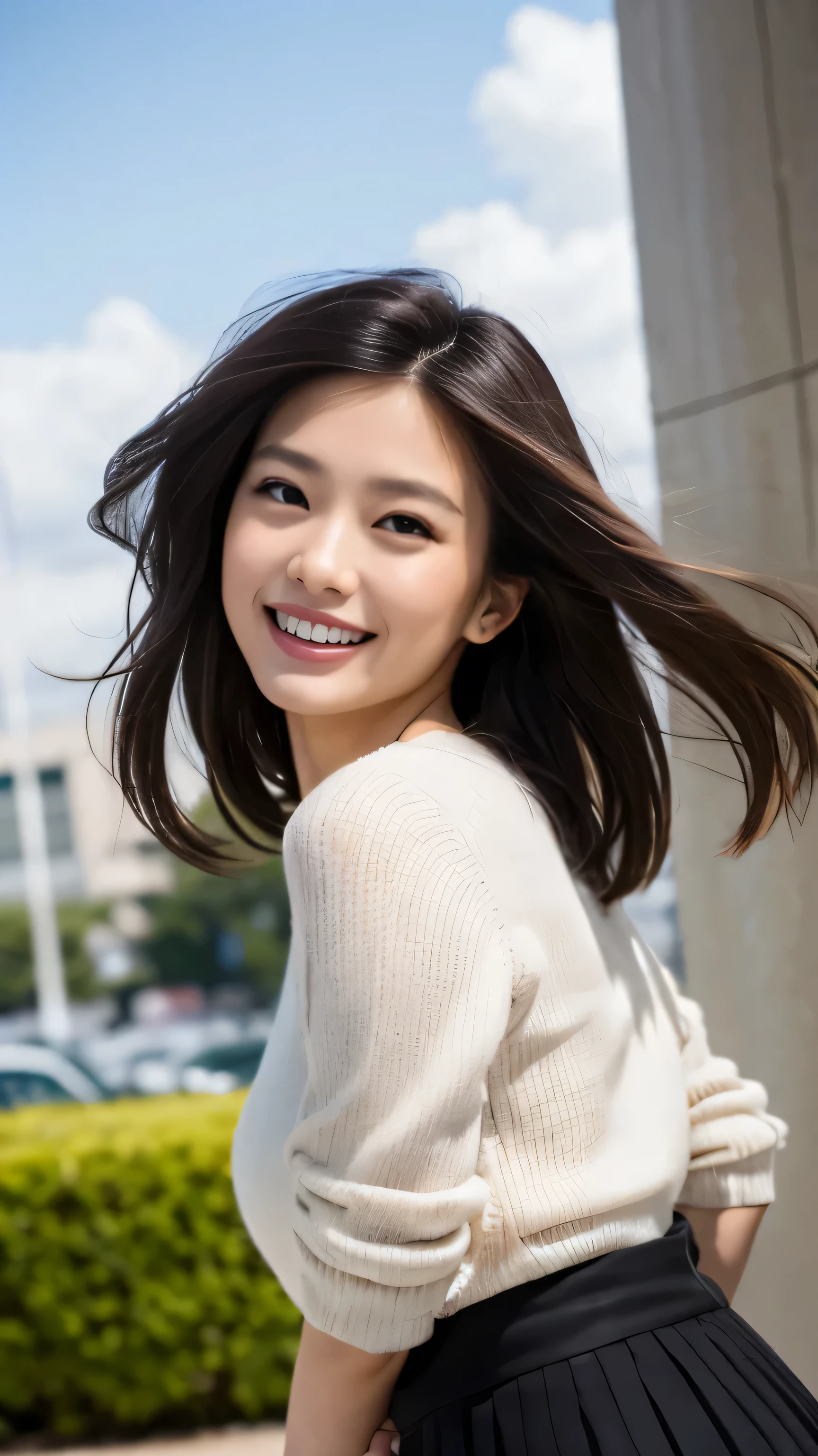 , ((highest quality)), ((8K)), ((masterpiece:1.3)), (perfect look), (photorealism:1.6), (walking woman), (Festival venue crowded with people), (Alley lined with stalls on both sides), japanese woman, 60 years old, ((Realistic skin texture)), (Fine wrinkles throughout the skin: 1.3), (Dull skin: 1.1), (Skin without moisture: 1.2) , (Wrinkles on the face: 0.9), (Wrinkles on the corners of the eyes: 1.2), Double eyelids, tear bags on the lower eyelids, (Crying moles: 0.9), The eyes are looking here, serious gaze, (Dimples: 1.2), red lips, short bangs, long hair, Long hair with curls at the tips, (hair falls over ears), smiling with the corners of the mouth raised, soft fabric off bowtie blouse, wide sleeves, Cuffs that fit your wrist, flare skirt, barefoot, hair fluttering in the wind, small breasts, (whole body: 1.4), (low angle: 1.4),