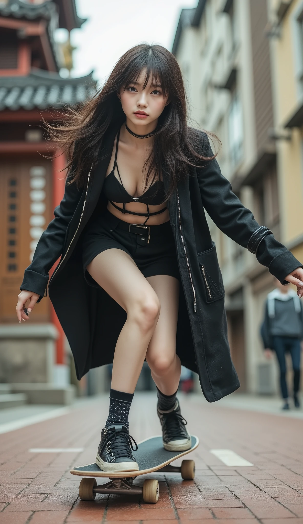 ( 32K High Resolution, Highest Quality, masterpiece:1.3, ultra high definition), Details on all aspects, mysterious, ultimate perfect dynamic configuration:1.3, highly detailed skin and facial textures, Professional camera work with a beautiful focus, Ultra High Accuracy, (skateboarding area, Dynamic:1.3), (Shobit :0.8, jumping:0.9, wearing clothes that are inappropriate for skateboarding:1.0, handles skateboarding in a genius way:1.0), Small Faces, sexy face, Cutting edge, wonderful, tradition, majestic, training, (big L cup boobs, 55cm waist size, 92 cm butt), Romantic, Artistic, mysterious, Object of praise, original, Dramatic, Innovative, charm, Heartful, gorgeous, sense of loss, Special, exciting, Extreme, Mysterious Symmetry