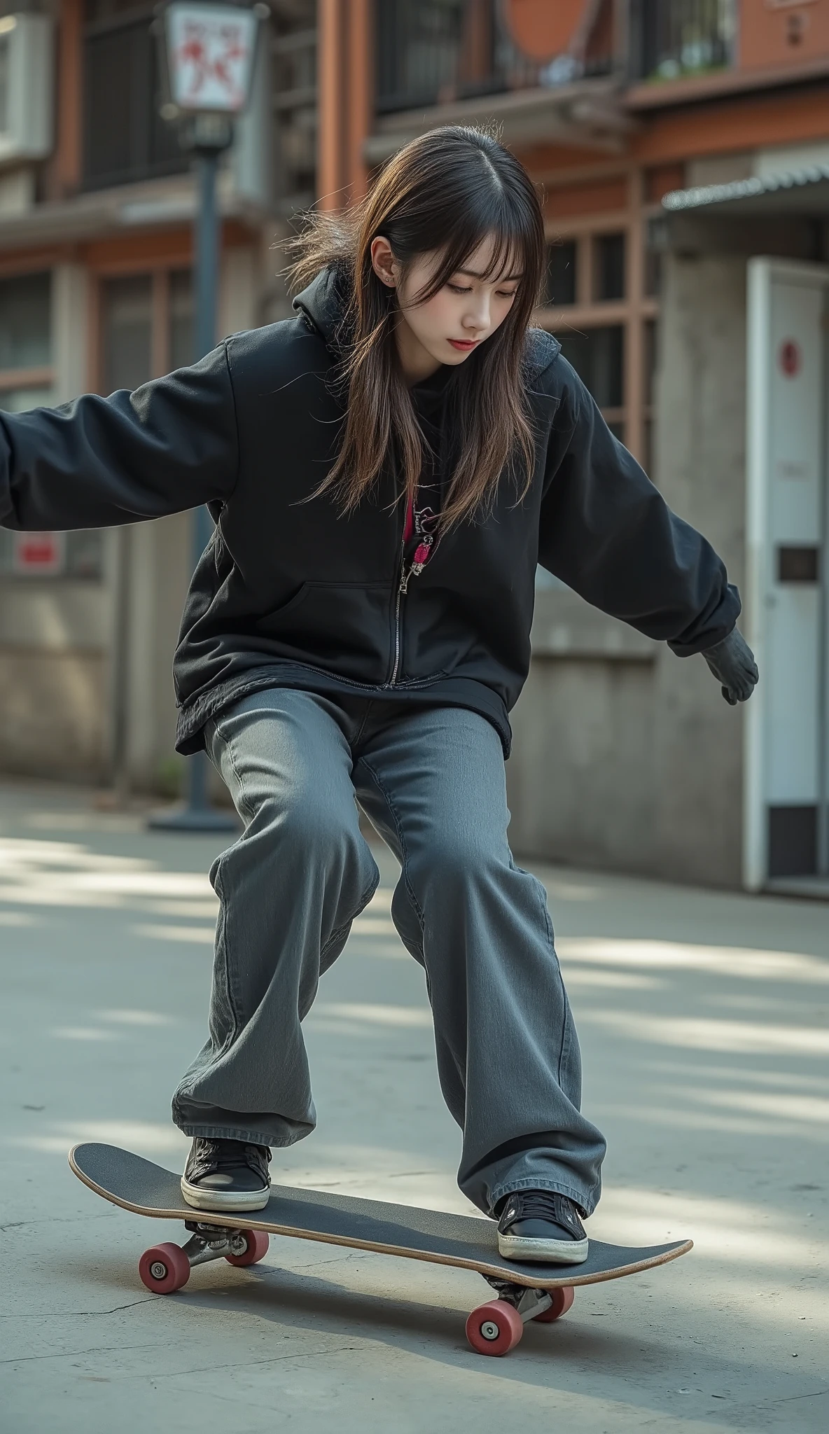 ( 32K High Resolution, Highest Quality, masterpiece:1.3, ultra high definition), Details on all aspects, mysterious, ultimate perfect dynamic configuration:1.3, highly detailed skin and facial textures, Professional camera work with a beautiful focus, Ultra High Accuracy, (skateboarding area, Dynamic:1.3), (Daigi :0.8, jumping:0.9, wearing clothes that are inappropriate for skateboarding:0.9, handles skateboarding in a genius way:1.0), Small Faces, sexy face, Cutting edge, wonderful, tradition, majestic, training, (big L cup boobs, 55cm waist size, 92 cm butt), Romantic, Artistic, mysterious, Object of praise, original, Dramatic, Innovative, charm, Heartful, gorgeous, sense of loss, Special, exciting, Extreme, Mysterious Symmetry