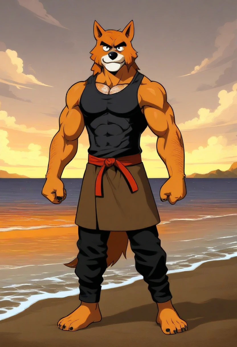 4k, ,8K, A high resolution, best quality, perfect colors, perfect shadows, perfect lighting, posted on e621, (by Chunie, by canyne khai, by t.y.starale), male, furry, anthro, red xiii (final fantasy), muscular, solo, eyes, (Realistic eye details 1.2), beach, wearing tank top, wearing jogger sweatpants, Full body like, Slim body, dramatic lighting, soft lighting, day, highly detail, Hair coiled, delight, Standing up position, cool pose charm, Abstract beauty, centre, Looking at the camera, Facing the camera, nearing perfection, Dynamic, highly detailed, illustration, (Realistic background), ((Bonifasko lighting)), (Detailed eyes), perfect pupils, detail eyes, detail fluffy fur, ( face:1.2), fit body, Looking at the camera,, fit body, perfect male figure, Detailed fur, Detailed face, Perfect face, Detailed background, (Complex), (Super Detail), (Ultra Clear), (Best Quality)