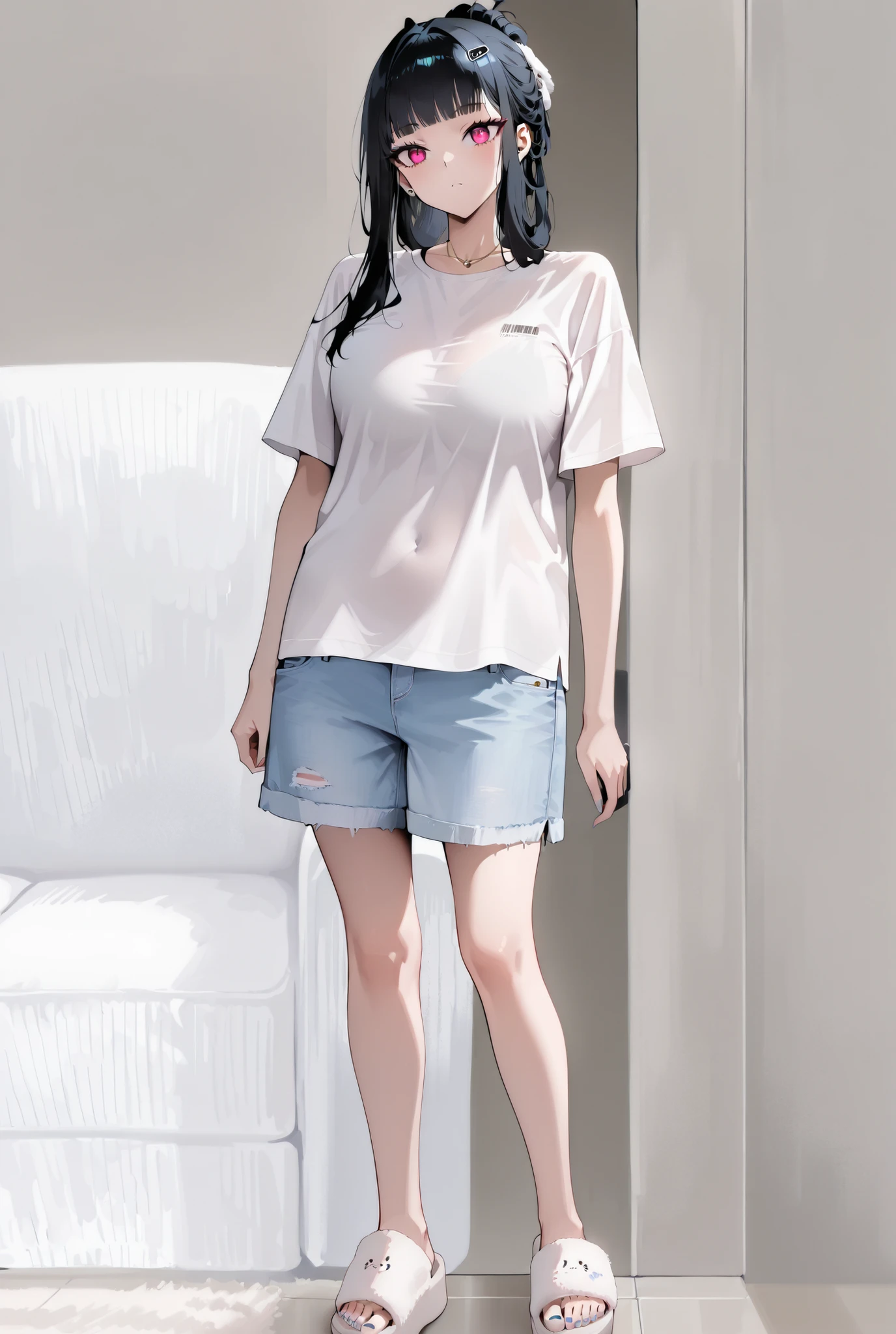D: Killer Wife - Nikke, White Oversize T-shirt, Blue Denim Pants