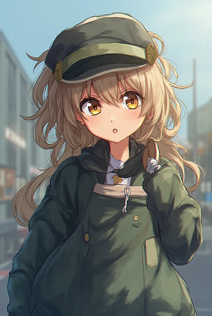 「(8k wallpaper:1.5)、(high-level image quality:1.3)、(animesque, illustratio:1.5)、(girl with、kawaii:1.8)、(beatiful detailed eyes:1.3)、(A slight smil:1.1)、(Military Personnel:1.5)、(Urban area:1.3)、(sepia, gradients:1.5)」