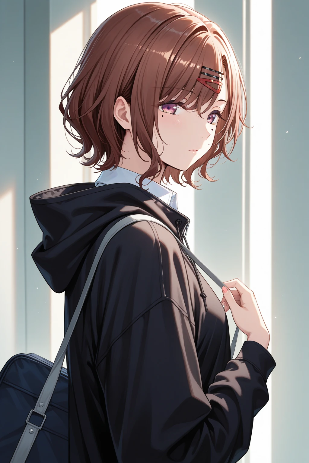 Winter clothes、Red coat、 legs、(     top quality ,Masterpiece:1.3,     Ultra-fine ),(      very detailed,      caustics,8k),(      realistic :1.4,RAW shooting),18 years old,      Japanese      ,      cute,  カメラを見て笑faceで   ,(     face    :1.2),(     faceクローズアップ  :1.2),(Low position:1.3),(      low angle:1.4),    brown hair，      Shortcut ，      slender beauty      ，      messy hair，Cityscape，   brown hair， Shortcut ， Unkempt Hair ，Short braided hair，Neat， slender beautiful woman，Correct posture，Small ， Beautiful Legs， Enchanting gray-blue eyes are shining like stars，Droopy eyes， bright color, beautiful eyes,繊細な笑face,Textured Skin, Best Quality at its Best , gentle and beautiful woman , anime style､