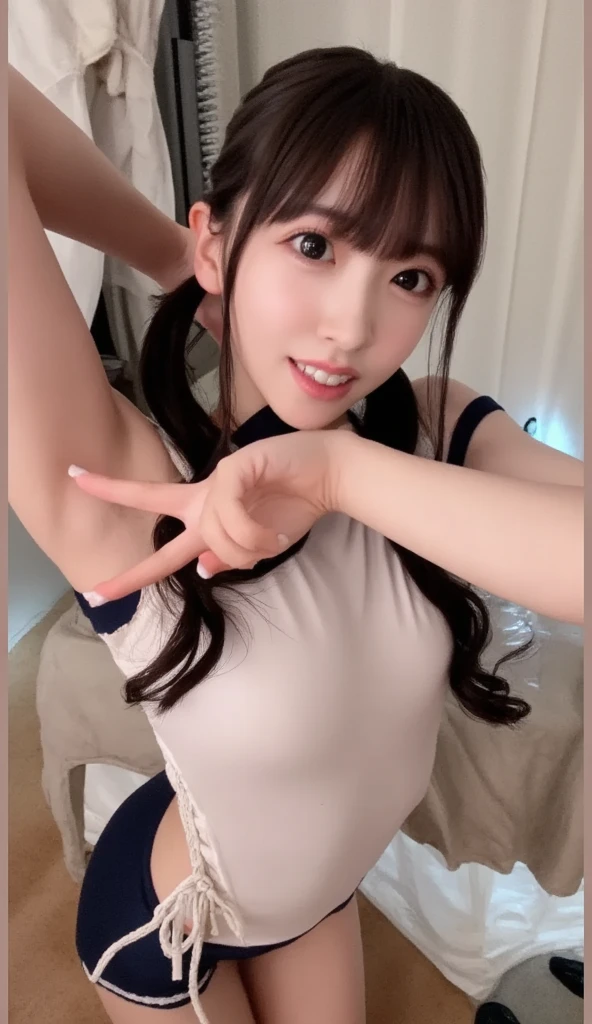 top-quality、8K、profetional lighting、Beautiful skin、large boob、、a small face、gargantuan 、(huge beautiful 、side cutout ) ,(Beautiful waist,Beautiful thighs),  (beautidful eyes,Beautiful hair)、Nursery teacher、preschool teacher、Big apron、Heart-shaped name tag on the apron、Children's playground、playing with children、open the legs widely、4 beautiful nursery teachers