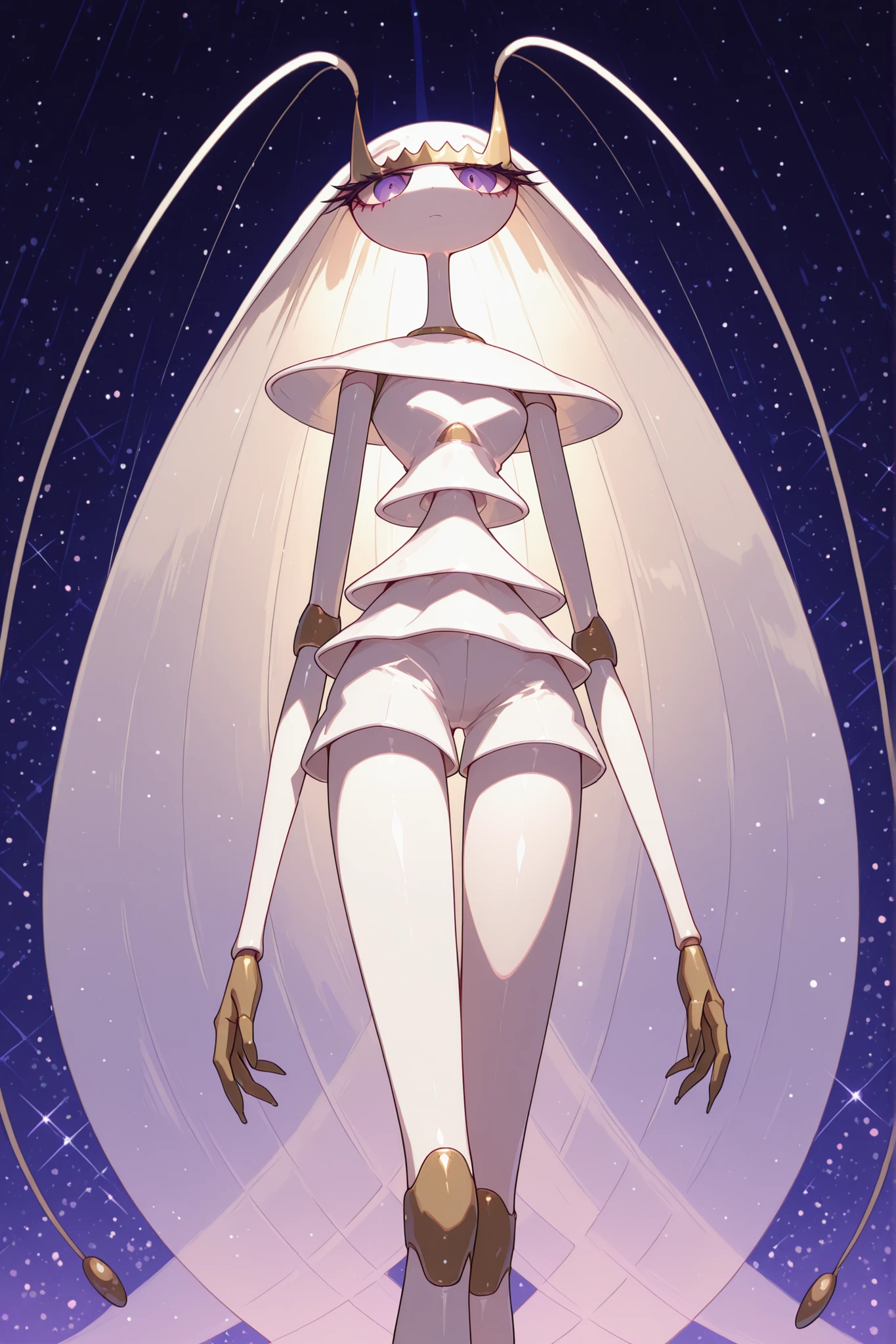 pheromosa jumping to the front and kicks、impressive angle close to the camera's point of view、Stick your long legs forward、create a sense of speed while being expressionless、shock wave effect at the tip of your knee、anime-style action scene、simple composition that looks great on the wallpaper