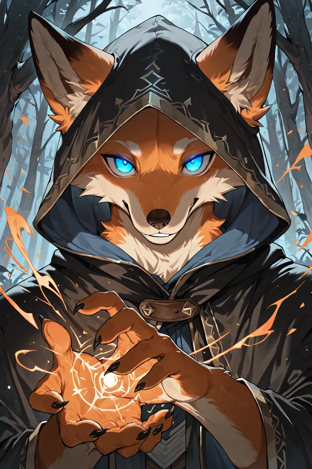 uploaded to E621, by kenket, by Kilinah, by Einshelm, by fluff-kevlar, by foxovh, beautiful and detailed portrait of an anthropomorphic vixen ((female))), (detailed averi), (detailed lighting), (detailed fur), (detailed ), BREAK, (cinematic lighting), ((detailed background)), ((depth of field)), (half body shadow), ((looking at viewer)), [backlighting], [detailed ambient light], [ambient light on the belly], [realistic proportions], [, adult, ], [sharp focus], (), (shaded), (hi res), ((masterpiece)), (Averi, Fox girl), (anthro, fluffy fur), anthro fox girl, body fur, , , nice, cute, hot, sassy, sassy , (Averi, Fox girl), green eyes, solo, blush, smug smile, forest, trees, lightning, night, rain, wet fur, flat ,  fluff, striped thigh highs, colorful thigh highs, high socks, thigh high socks, striped high socks, legs adorned with colorful fabric, speech bubble, heart, hearts,  pose,  pose tail tip emanating magnificent magical fire, scarlet fire encircling the tail tip, fiery tail tip, fiery magical tail, magical tail fire, scythe with sharp blade, grim reaper's scythe, grim reaper girl, grim reaper, scythe, wearing grim reaper's cloth, dark hooded red cloak, red cloak, rugged broken clothes, wielding a scythe, clothes being blown by wind