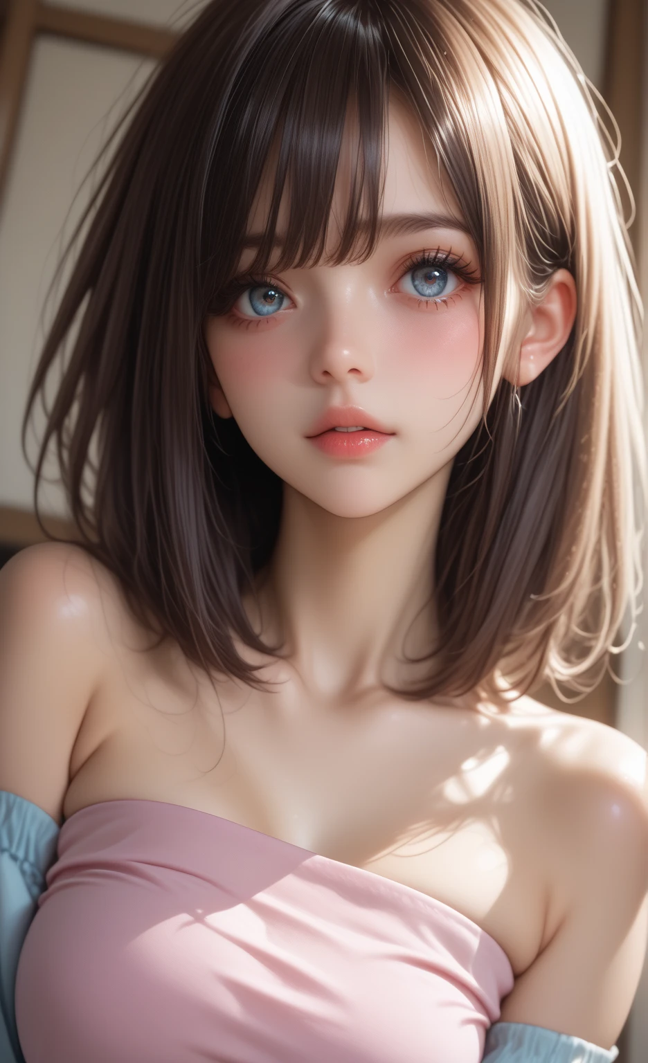 Anime girl with blue eyes and a tiable sitting on a bench - SeaArt AI