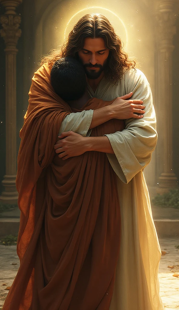 Jesus hugging a person - SeaArt AI