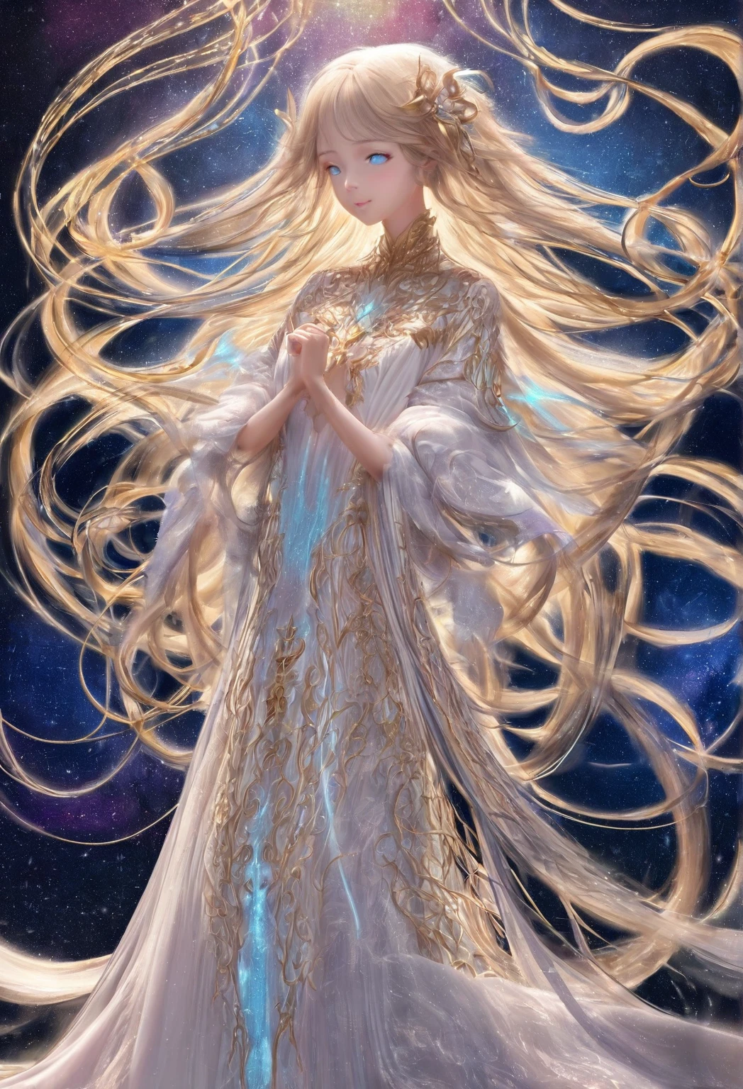 ((Full Shot:1.3)) (big 1.4) Beautiful Fantasy Girl ((She is a healer in a fantasy world standing and casting a healing spell!!!!!)) ((This is a fantasy world cave!!!)) (She is 24 years old、France's Most Beautiful Fantasy Girl Heroine) ((She wore a Victorian-style white and red dress.:1.5)) ((She has a giant magic wand:2.0)) (She shows her best smile to the viewers.) (Highest quality)), ((masterpiece)), (Get used to it), Perfect Face (1 Girl) ((Her hair is blonde:1.5)) ((Her hair is very wavy!!!)) ((Beautiful Fantasy Girl with Long Light Blonde Hair Very long hair down to the ankles!!!!! Highest quality The finest details long hair to the ankles!!!!!、Very long hair!!!!! It lasts forever:1.3 Flowing Hair!!!!! Very shiny そして thick hair Abnormally long hair that lasts forever!!!!! Flowing hair on both ends!!!!! long hair to the ankles!!!!! long hair to the ankles!!!!! Thick and shiny hair Very free hair Abnormally long hair!!!!! Beautiful silky hair Beautiful and shiny hair Beautiful and shiny hair Beautiful silky hair long hair to the ankles!!!!! Very very, Very long hair!!!!! Very very, Very long hair!!!!!)) (Highest quality The best ultra-fine Very long hair that reaches down to her ankles!!!!!、Very long hair It lasts forever Flowing Hair Very shiny そして thick hair Abnormally long hair that lasts forever!!!!! Flowing hair on both ends!!!!! long hair to the ankles!!!!! long hair to the ankles!!!!! Thick and shiny hair Very free hair Abnormally long hair!!!!! Beautiful silky hair Super long hair down to the ankles!!!!! Beautiful and shiny hair Beautiful and shiny hair Beautiful silky hair Ankle-length hair Very veryVery long hair!!!!! Very veryVery long hair!!!!!)) (Her bangs are completely cut and parted in the center) (She's , Professional Makeup Lipstick is bright red!!! The eyeliner is a beautiful black) Anatomically correct、Beautiful white human skin and、Detailed illustration of hands and fingers Beautiful Eyes Mouth Details the corners of the mouth rise slightly (Thin lips) good, Anatomically correct hand Anatomically correct five fingers Beautiful French girl face, French facial features Cool look (The eyebrows are dark brown in color) (She has the typical フランス語 complexion and build.)