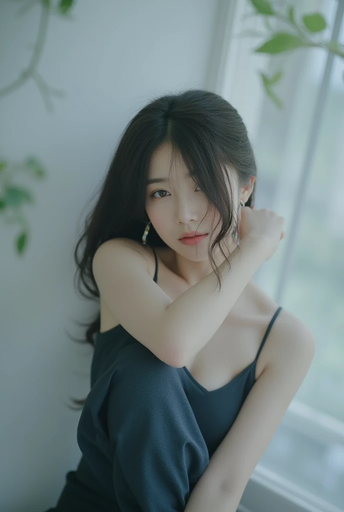 (((best quality))), (((ultra detailed))), (((masterpiece))), illustration,a beautiful girl,solo,slim,thin,messy hair,shoulder length straight bob hair,Dark Circles,Eyes bloodshot,(sad expression:1.3),flat chest,sitting on the bed,in a bedroom,halter lace nightgown, deep in thought, dimly lit room, soft glow of a digital clock, dark curtains, seclusion and introspection, disheveled hair, shadowed eyes, sleeplessness, delicate features, fragile beauty, pale skin, rouge on cheeks, heavy atmosphere, silence, soft hum of a refrigerator, woman's expression of deep contemplation, searching eyes, capturing the essence of struggle, vulnerability,(dark night scene:1.3), apart,arms behind back