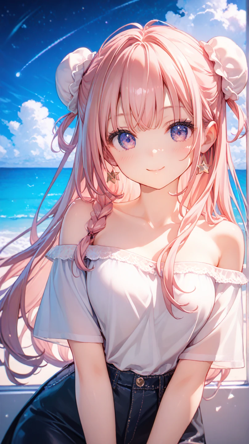 (masterpiece, Highest_quality), Familiar with CG Unity 8K Wallpaper, wonderful_OK_shape, Break 1 Girl, Long pink hair with straw hat, Large , (Gorgeous expression), blue eyes, Anime Style 4k, Beautiful anime portraits, Anime Moe art style, anime art wallpaper 4k, High quality anime art style, Anime style portrait, Familiar with digital animation art, Anime Art Wallpaper 8K, Cute Anime Girl Portrait, Hawaii Background, Blue Sea, Palm trees, sunlight, whole body, Breaking Depth of Field, Perfect hands, nice refer tos, 5_refer to, 4_refer to,1_親refer to,