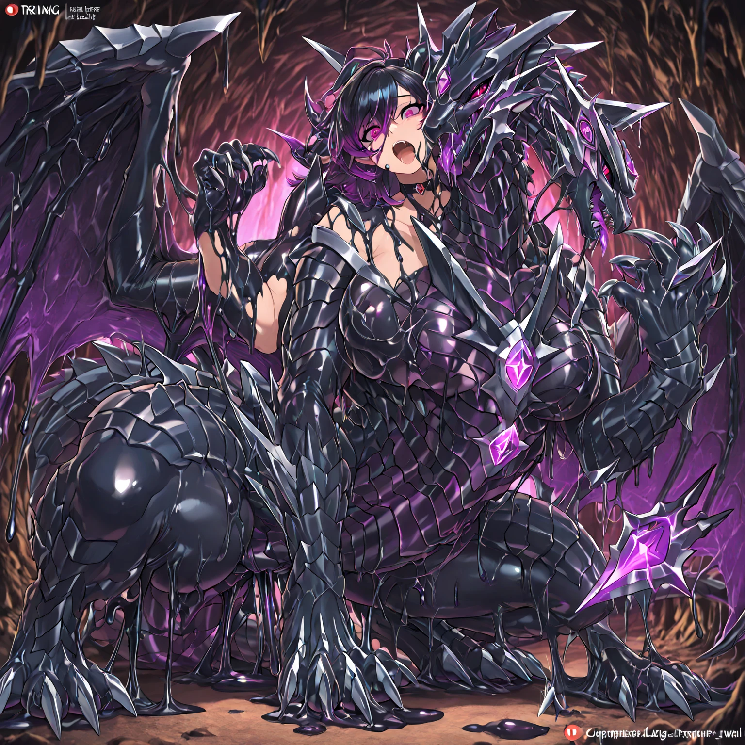 ((whole body):1.5),Browsing Caution，whole bodyコンセプトアート，{(((1 beauty)))}，{((rub the ))}，dragon pilot{((Beauty is a dragon触手に手や足を挿入して一体化、Intercrural 、rub the ))}，{((Beauty is a dragon"Biological Unit"))}，{((紫色のキツネ皮のwhole bodyスーツとレナモン皮のフルフェイスを着用))}，{(("insert tentacles into "))}，{((Dragon Fusion))}，{((Fallen into evil))}，The  is covered in ，enjoy crazy  , {((未来的なキツネスキンのwhole bodyスーツを着ている))}, 16k, high quality, Attention to detail, Ultra-high resolution,