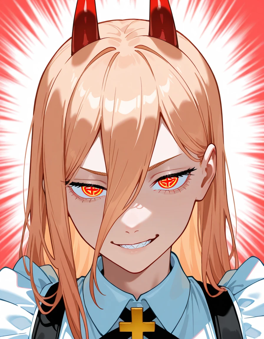 a anime of a girl close up with long hair and looking viewer, open mouth, jacket, blonde hair, color manga, manga color, color manga, color manga panel, simple background