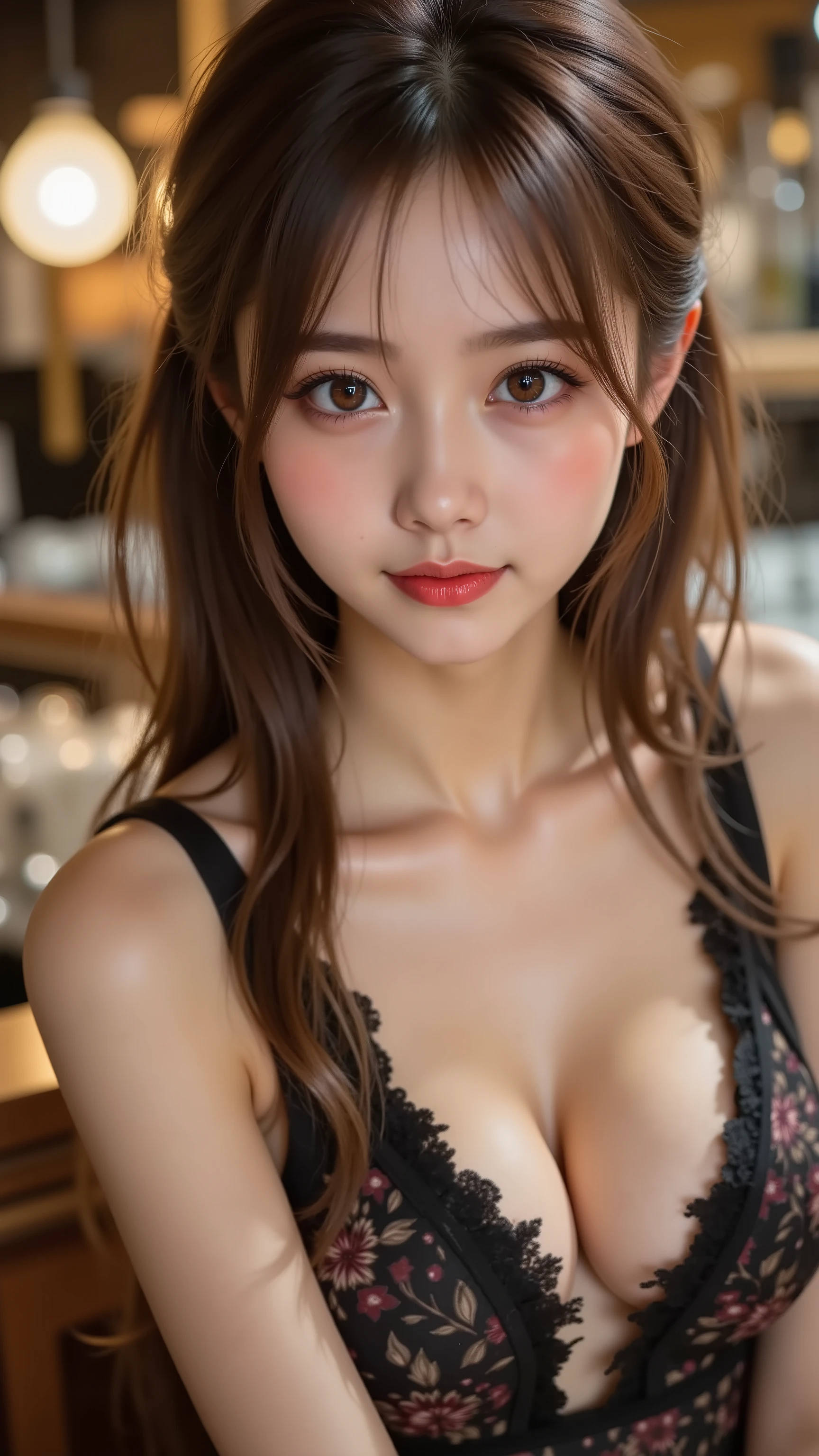 (sexy actress bartender:1.3), (Baby-faced beautiful girl:1.5, Transcendental young model face:1.5), (Formal Wear), A slender silhouette, nice counter bar, ((Stunning cocktail shaker handling)), perfect anatomy