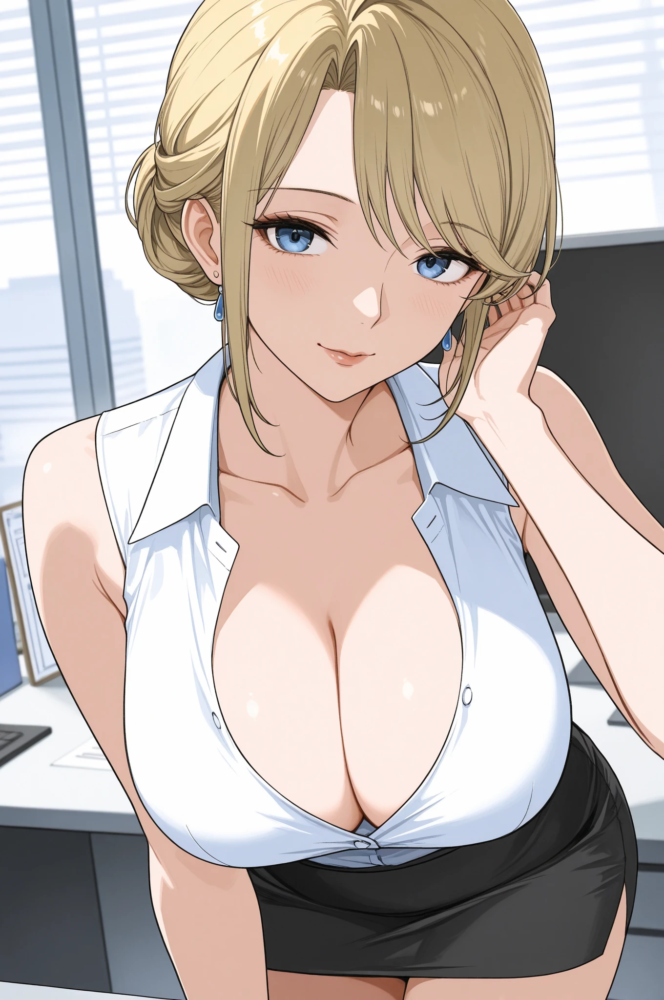Elegant mature female, office shirt, soft light, 4k resolution, high quality, beautiful cg, 