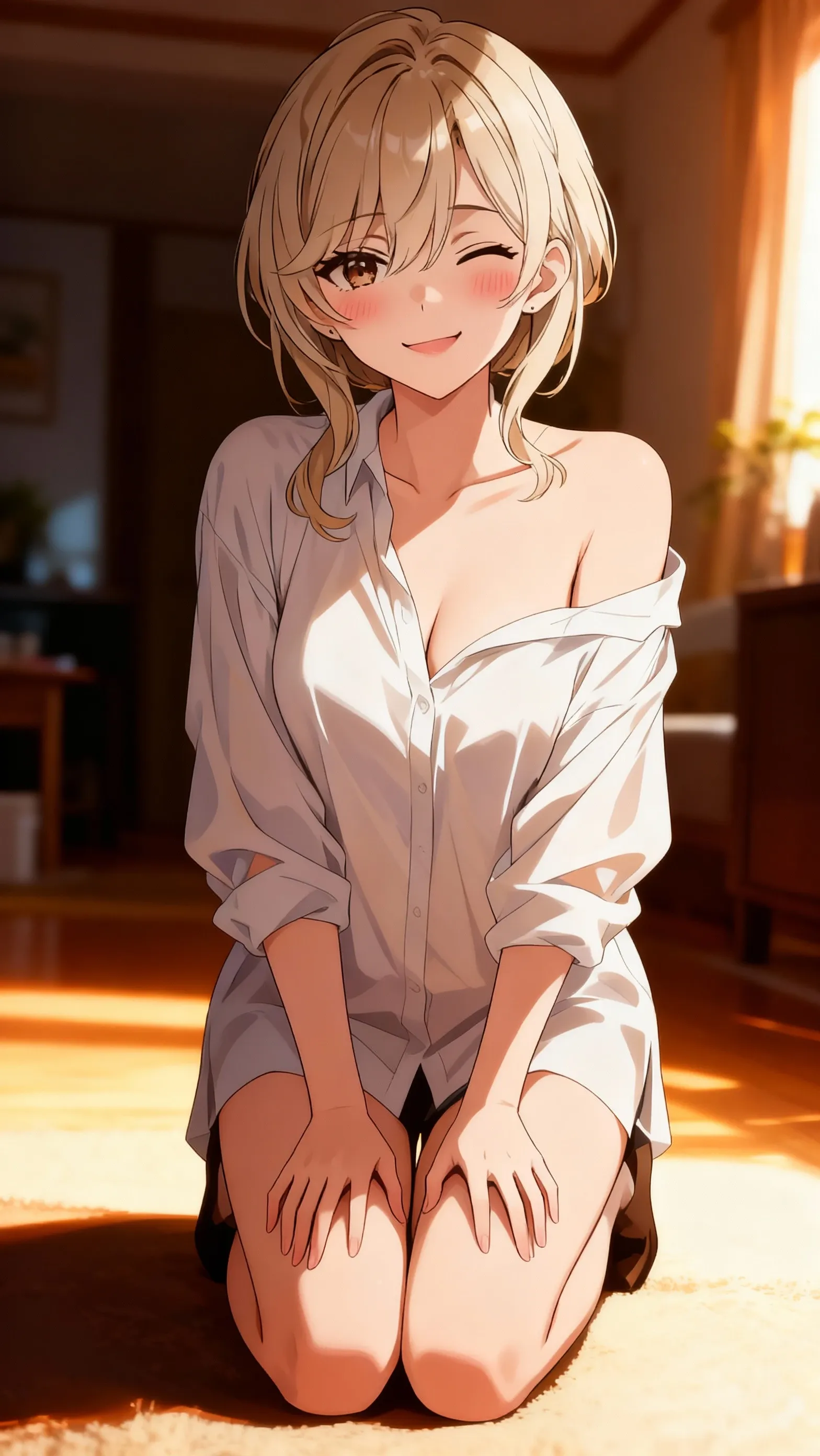 ((European pre-teen)), excited girl, ???? ???????, tiny pleated skirt, no panties, black tights to the waist, ?????? with small hair, close-up from thighs to face, shot from below, very light skin, very long hair, wavy hair, blonde hair, garden, sunrise, photorealistic, indirect lighting, volumetric light, ray tracing, hyper-detailed, best quality, ultra-high resolution, HDR, 8k