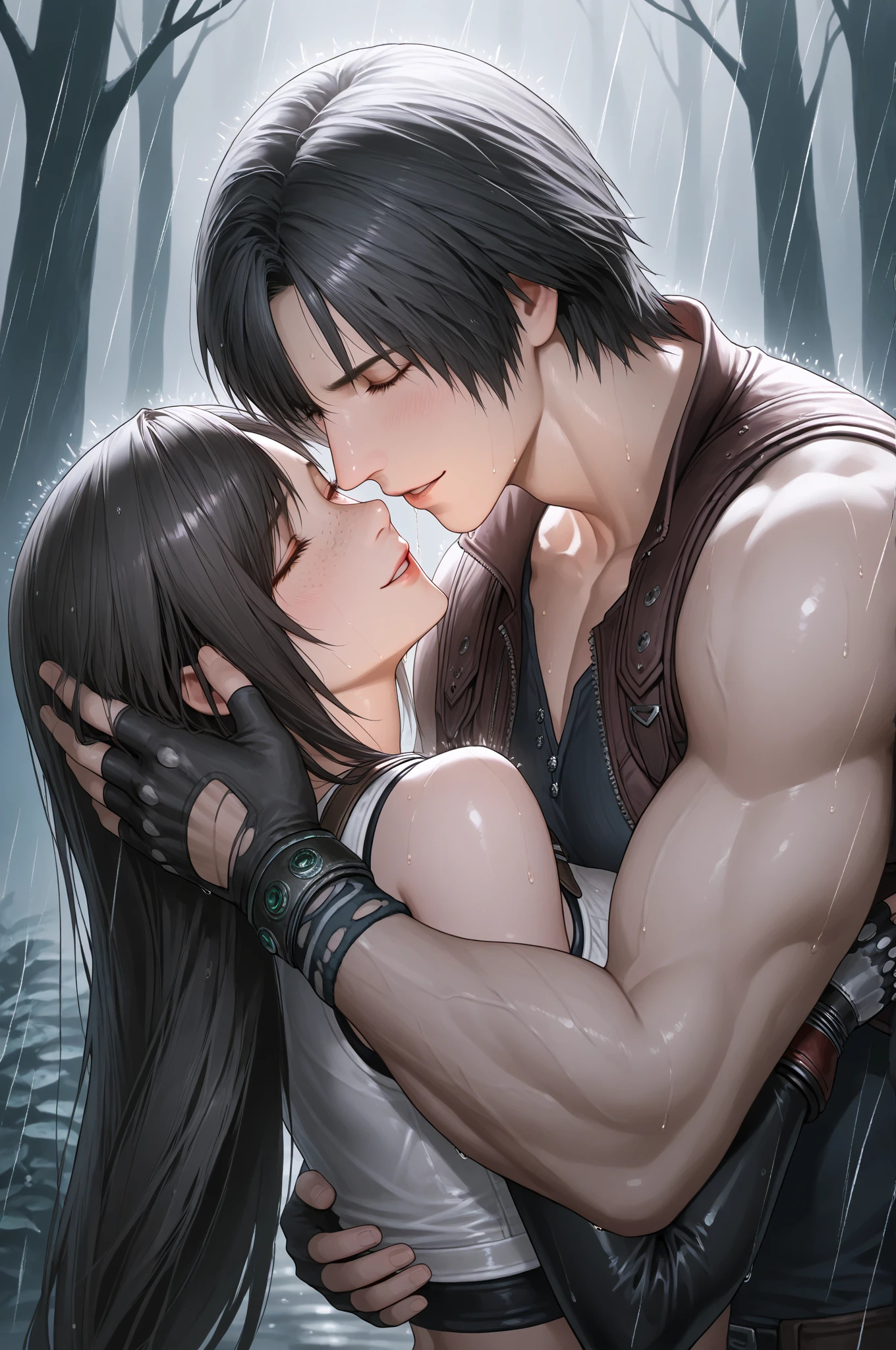 score_9、score_8_up、score_7_up,One girl、(((Tifa Lockhart:1.5)))、、Dark fantasy、Realistic style、Perfect female body、Small waist、Kneel、Big Tits 1.2、Beautiful breasts、Thighs、Curvaceous Body、lips、Long Hair、eyeliner、Eye lashes、Detailed eyes、Mature Woman、sexy、Cool face、View Viewer、(Painful expression、steam:1.1)、blush、(Detailed Hair、bangs、Dark Brown Hair、Fluttering Hair)、Stone Wall、Dark dungeon background、Brown eyes、FF7、Silver Earrings、(Man grabbing hair:1.2)、(Black collar and lead、Leather   Restraints、Tightly squeezed breasts、、suspenders、Put your arms behind your back)、No correction、Sweaty、Wet、開いたlips、、(Puffy )、High resolution、high quality、最high quality、masterpiece、HDR、Highest production values、masterpiece、((、、Huge  in mouth、(Woman swallows man's 、 in her mouth、Man grabbing his head:1.5)、male、A thick but not long 、Vein :1.1))、 on chest、 dripping from the 、Mr.々Variations、At random angles、(Dynamic Angle)