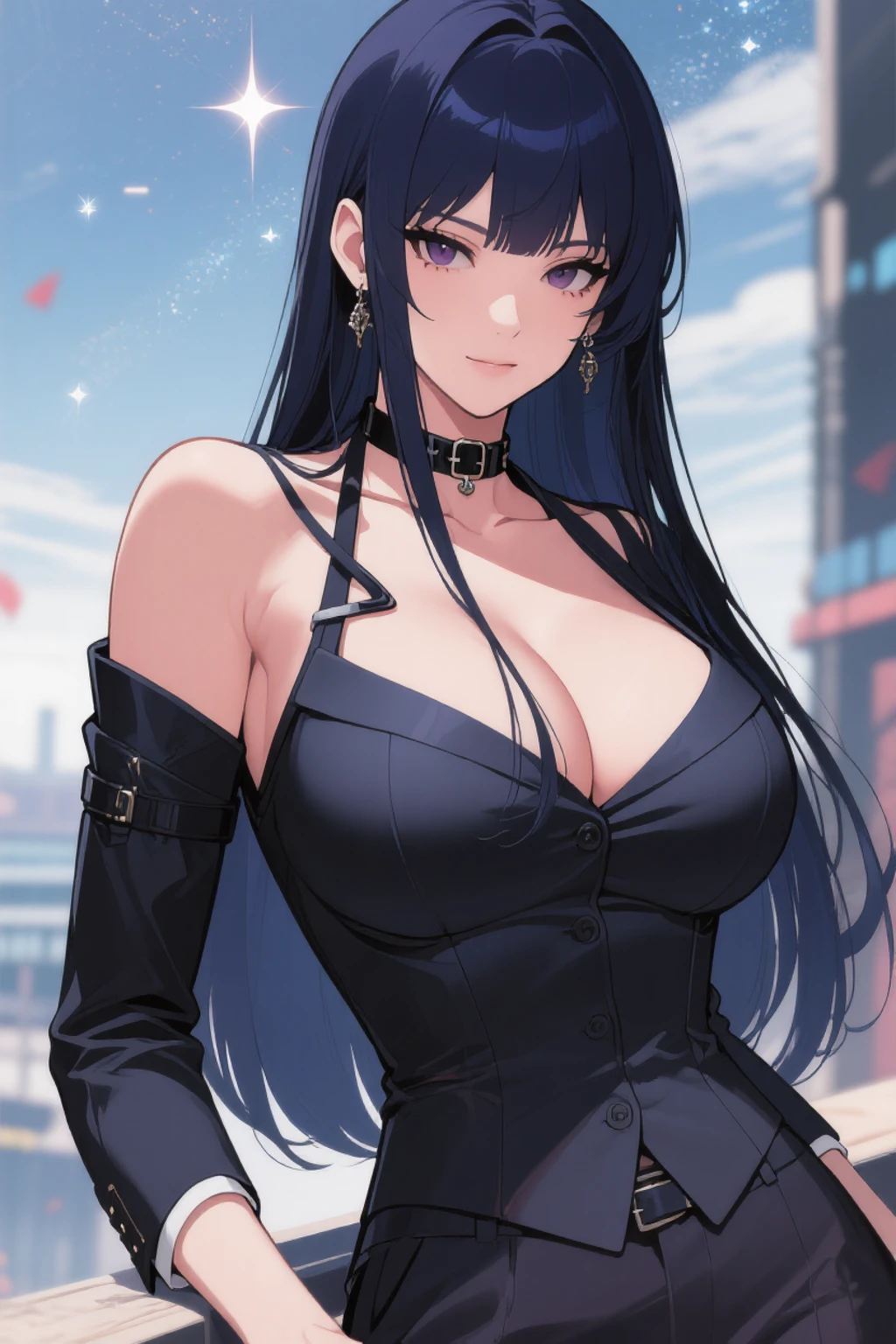 une femme dans une robe violette et des bas noirs posant, Nico Robin, seductive anime girl, Iouri Misaki, Oppai, Maya Fey de Ace Attorney, Oppai Cyberpunk, Anya de la famille Spy X, Portrait de Tifa Lockhart, succube en robe courte moulante, Misato Katsuragi, seductive tifa lockhart portrait, beautiful alluring anime woman ,dans une salle de bain, seins visible, grosse poitrine, pose aguichante