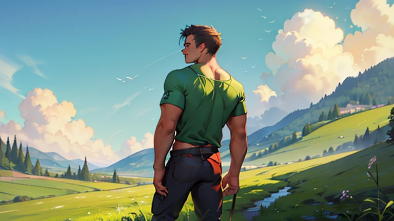 lenhador, ultra detalhado, with a tree in the background, detailed scenery, imagem realista