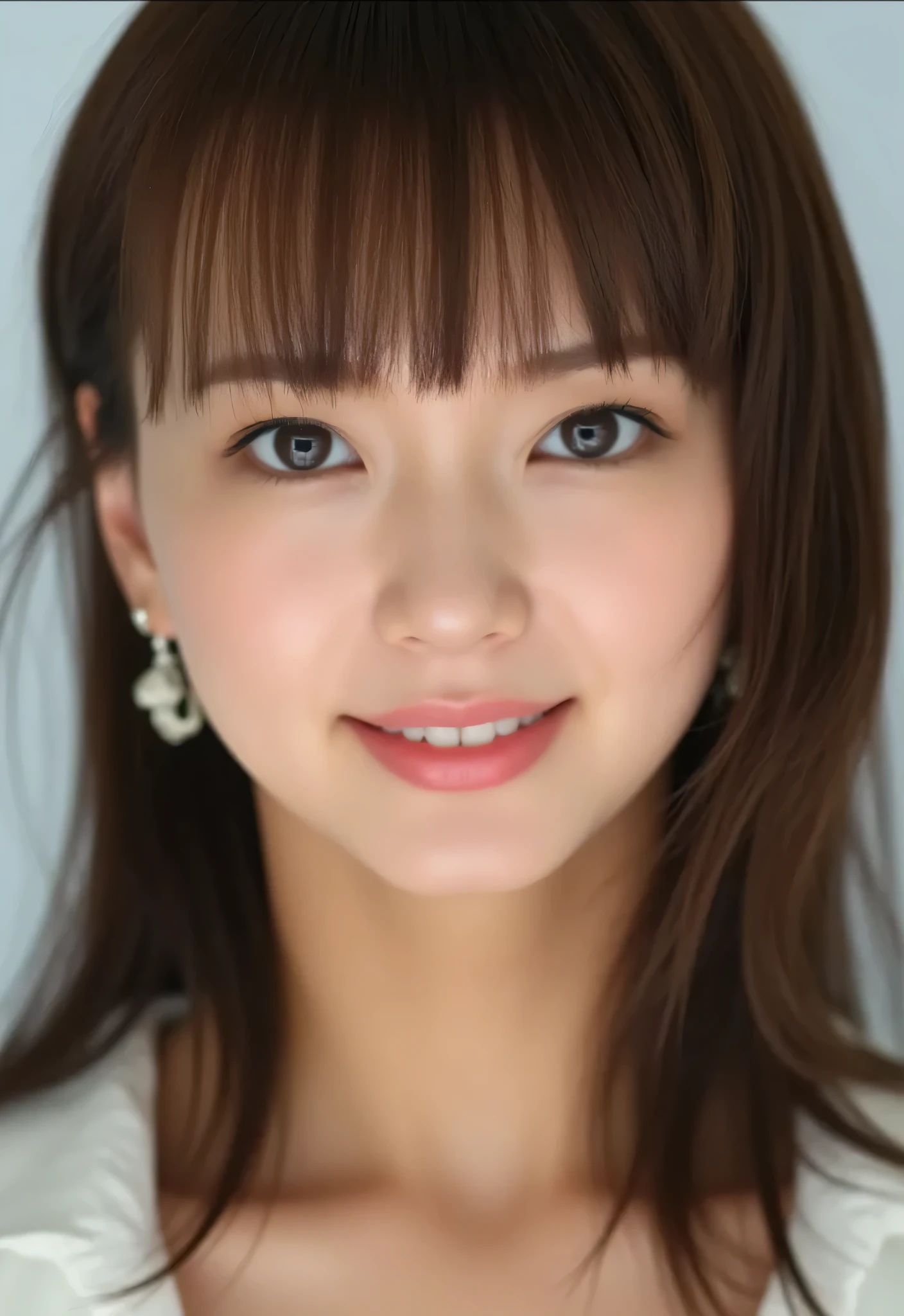 looking at viewer, beautiful skin, beautiful eyes, beautiful face, full make up, masterpiece, Super Details, Best lighting, Realistic and Realistic Pictures, high definition RAW color pictures, slightly smile, brown hair, highly detailed eyes, mikako_tabe,
