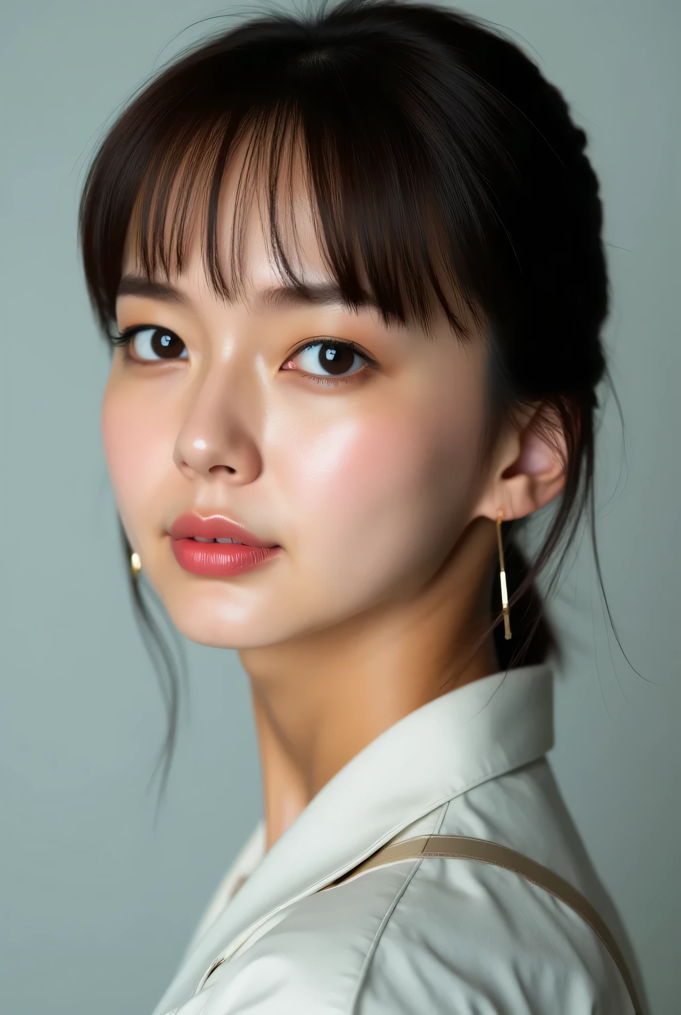 photorealistic tight bust-up portrait of lora:JP Actress (M.T.) / Flux.1 D:0.85
, adult Japanese woman, plain studio background, soft side lighting, neutral expression, natural skin texture, ultra sharp eyes, shallow depth of field.