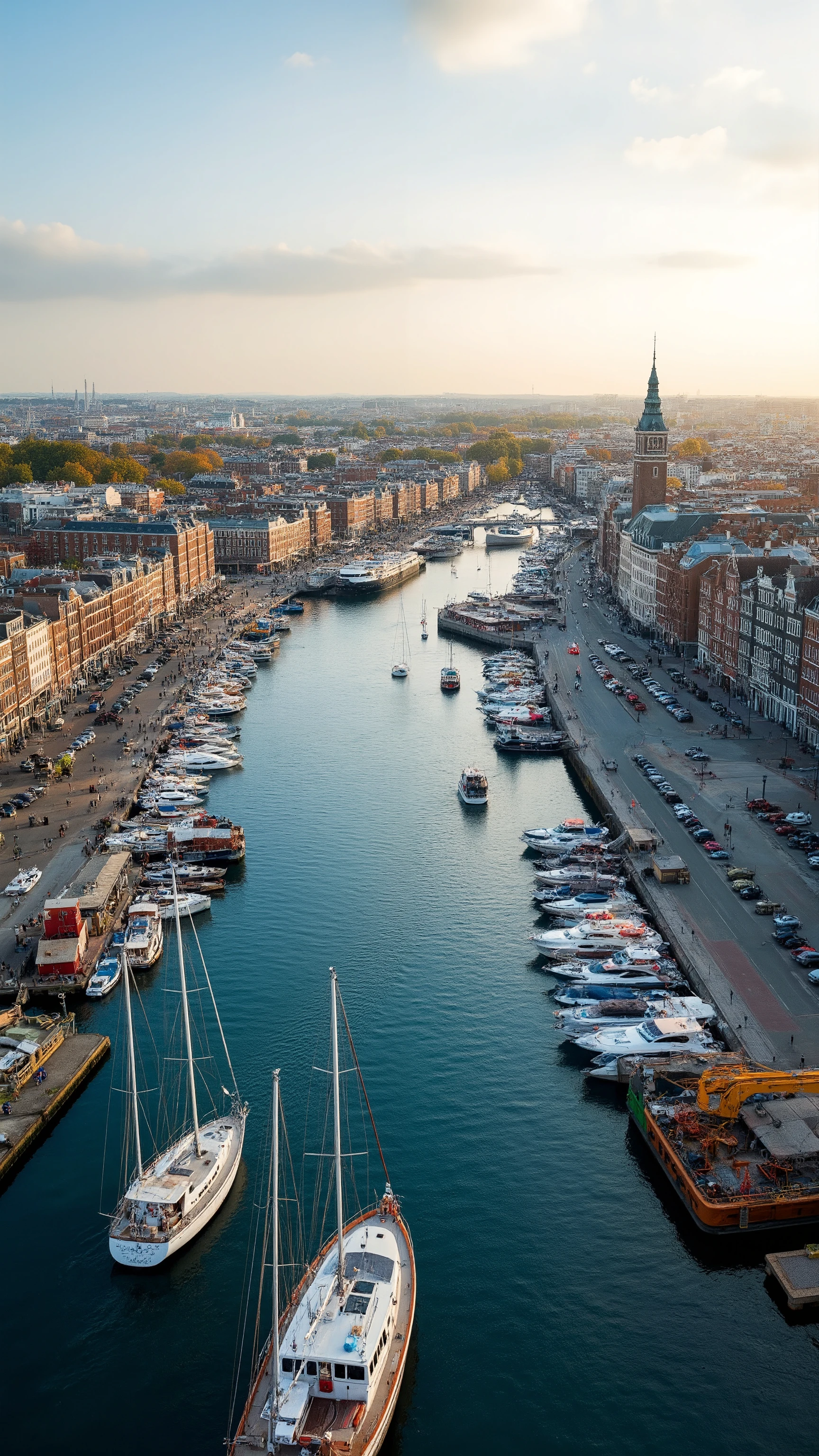 masterpiece、 Best quality images、images of Amsterdam's good season、Amsterdam harbor、overlooking the harbor and city、 large boat 、Beautiful Colored Ocean Scenery、Buildings and port facilities、Colorful Flowers、nature、charming city area、beautiful images of sailboats in the harbor、detailed、high resolution、PHOTOREALISM、very detailed、complicated、High detail、Dramatic、Scenery seen from above。