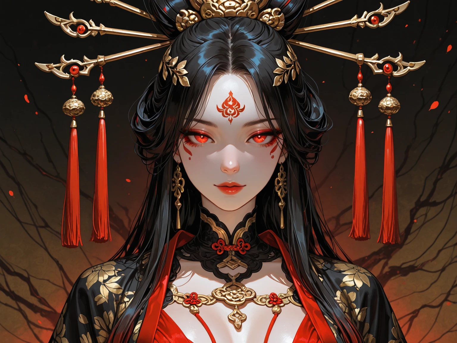 A close up of a woman in a red dress with a fan - SeaArt AI