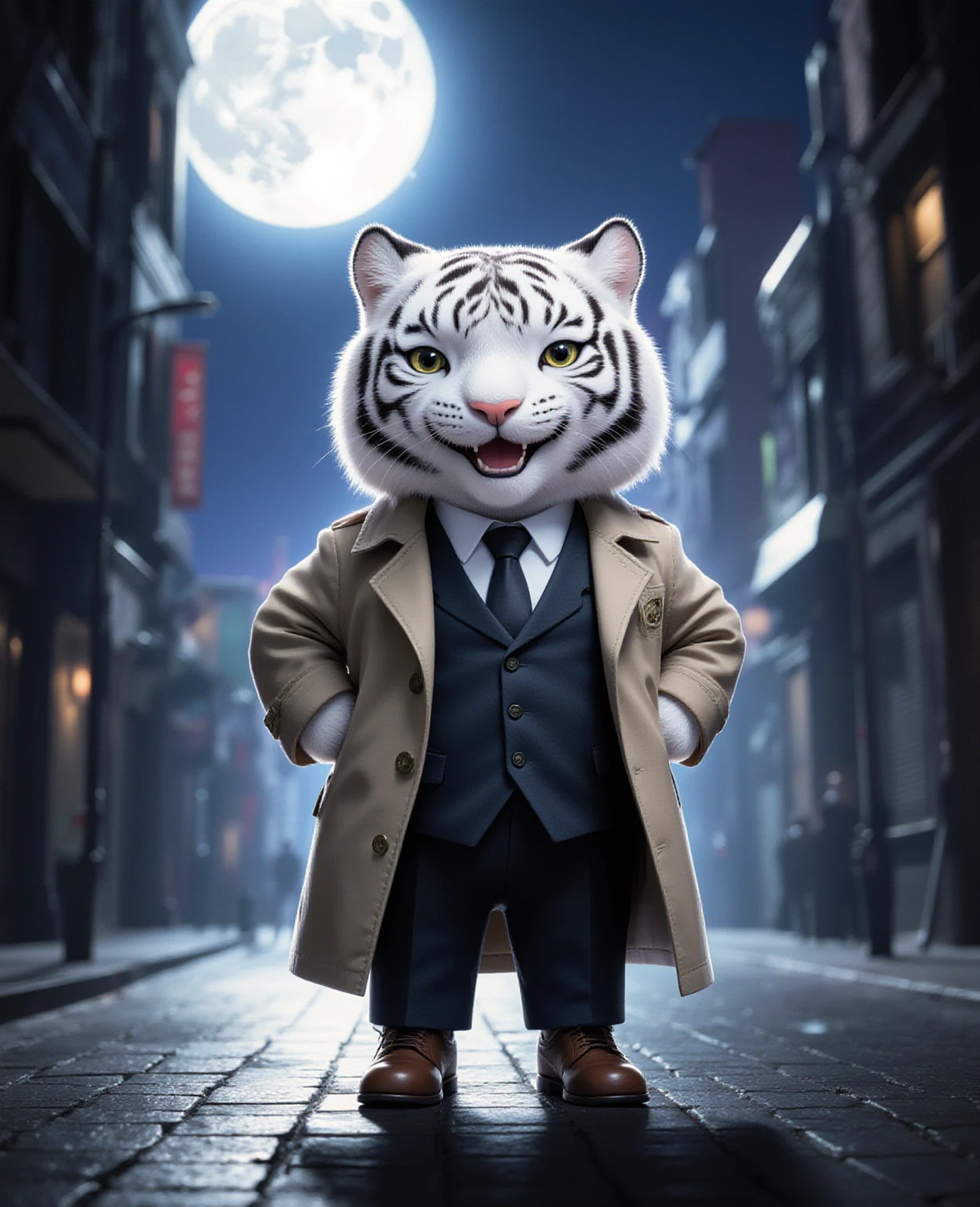Young man with oriental face in leather hat, tiger, oriental face in formal suit, short black hair, silver glasses, digital painting, 3D character design by Mark Clairedon and Pixar and Hayao Miyazaki and Akira Toriyama, the illustration is a high-definition illustration in 4K resolution with very detailed  features and cartoon-style visuals.