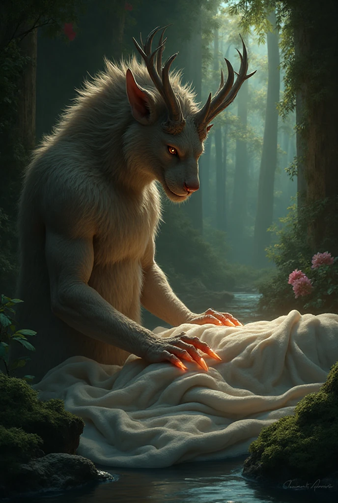 ultra-detailed, masterpiece, masterwork, high quality, best quality, hdr, (nature, top of the tree), , male, solo, avian, (()), (white little body crow), (long silver hair, beak, closed eyes sleeping), horn, dragon ears, lying, dynamic angle, (, perfect ), Hands and wings in one piece,