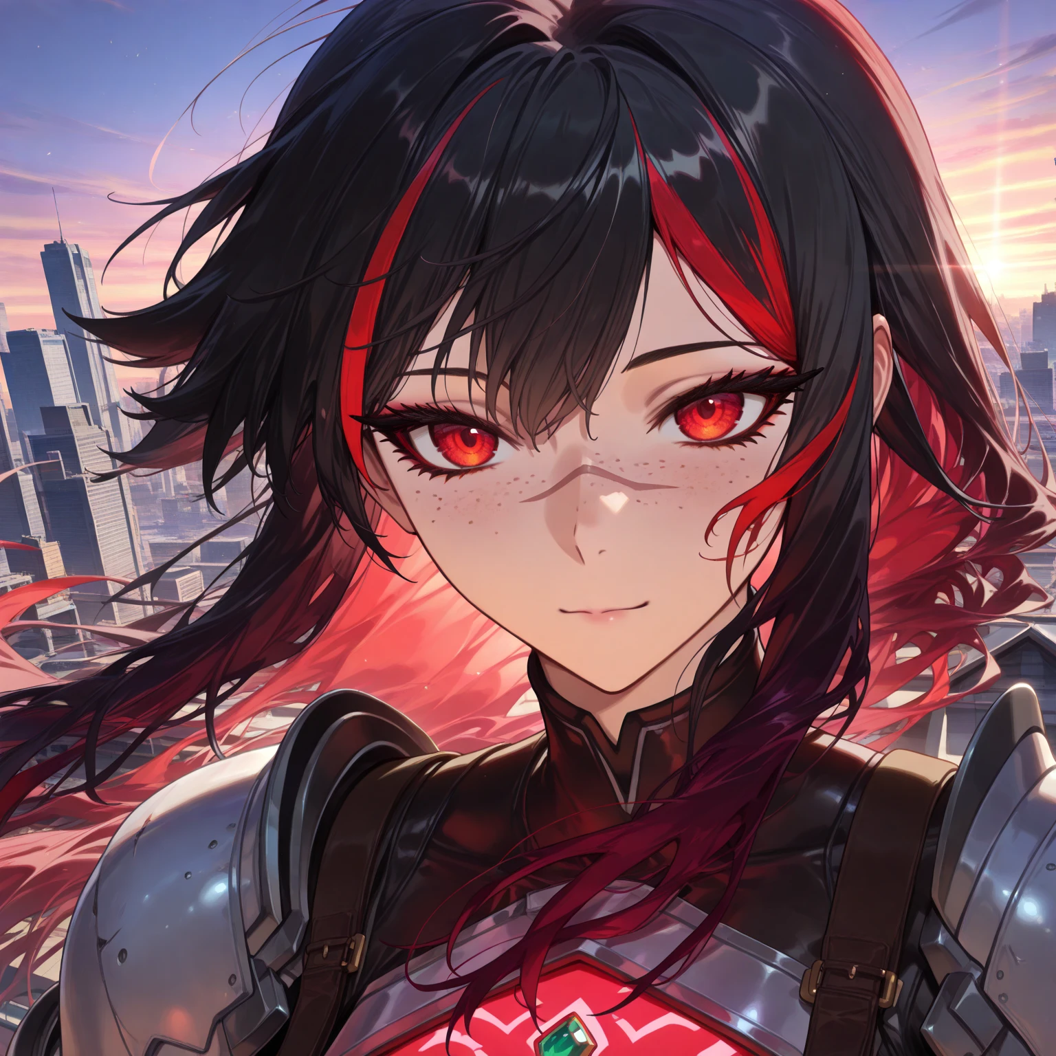 Young guy, Long black hair, red eyes, red tattoo on face, demon armor, daedric armor, Rage, Masterpiece, highly quality