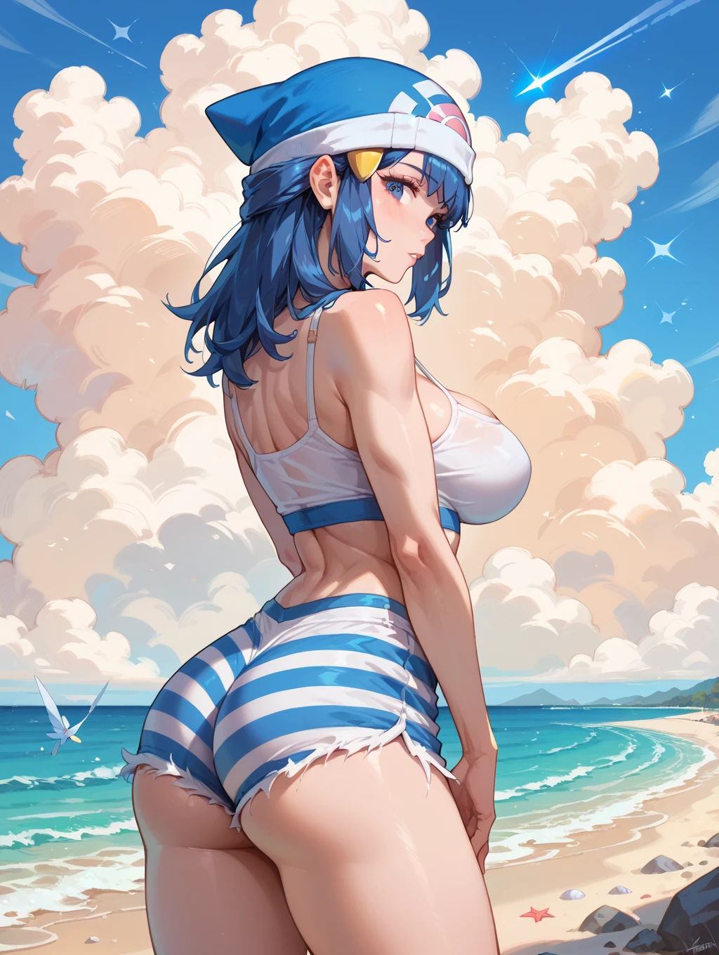 score_9, score_8_up, score_7_up, (source_anime:0.5), solo, 1girl, , , , on a carribean beach, neneneji, thick thighs, , , , <lora:last-000001:1>