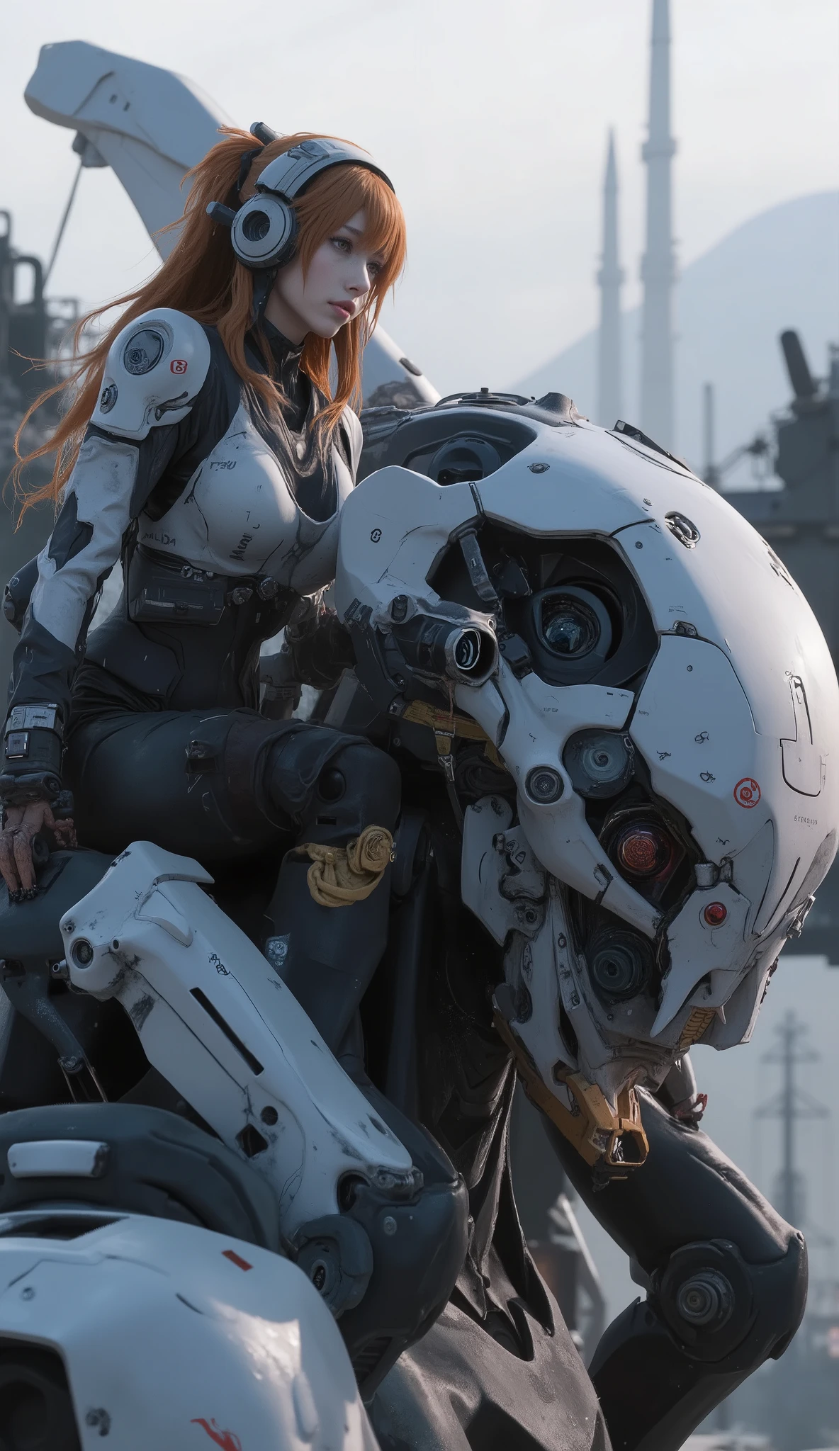 Anime character sitting on a giant robot with a camera,  kashart kentz , cool Mechaa style, seapunk Mechaa, female Mechaa, Krenz Kuschardt, # Mechaa, Mechaa art, Mecha, arasaka Mecha, Mechaa,  Krenz Kshart 、Asher Duran, Krenz Kashart and Artem de Mura