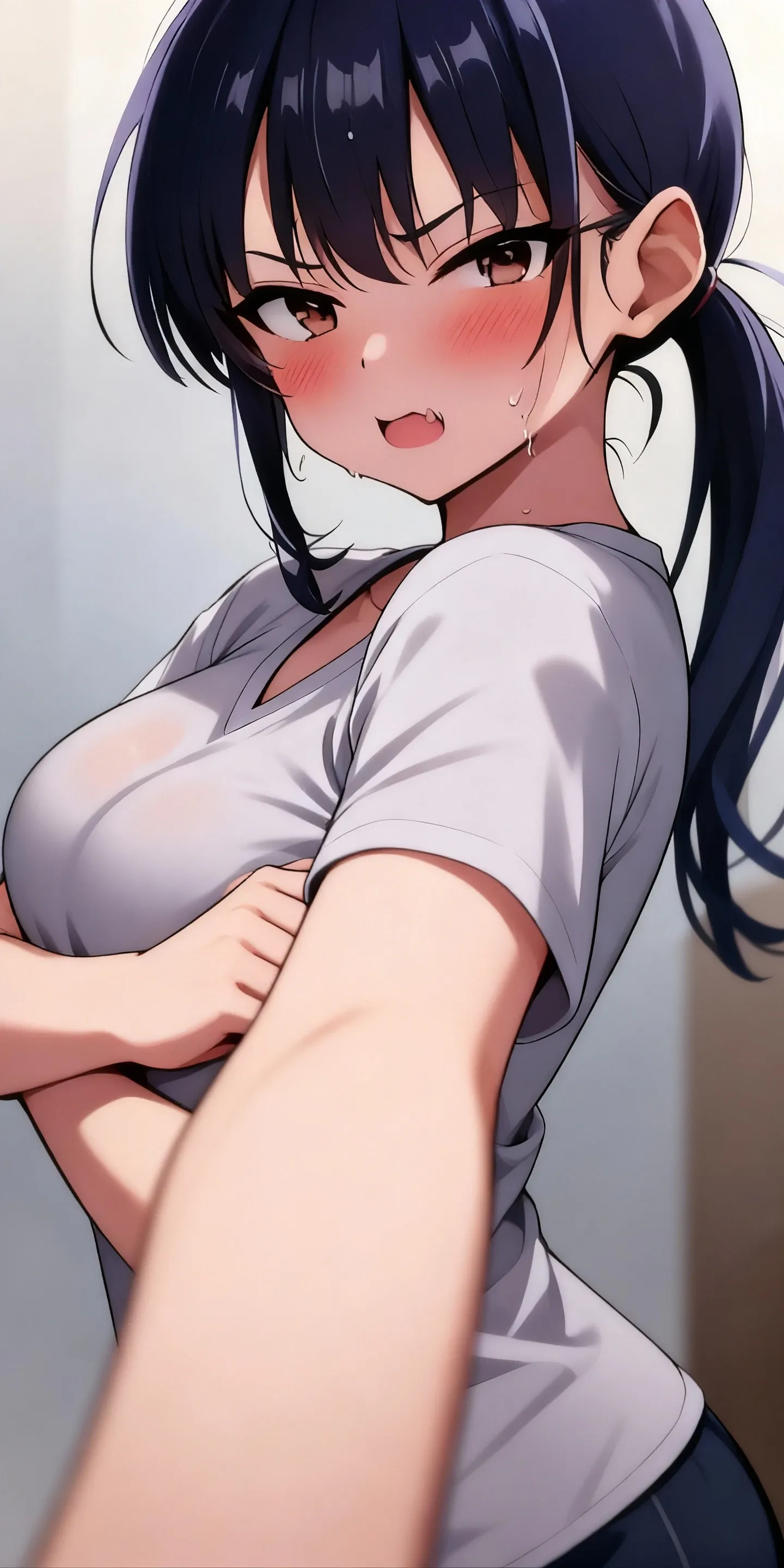 masterpiece、A motherly housewife who shows her ??????? when threatened、Sweaty smell、Surprised look、fear、Both arms behind the head