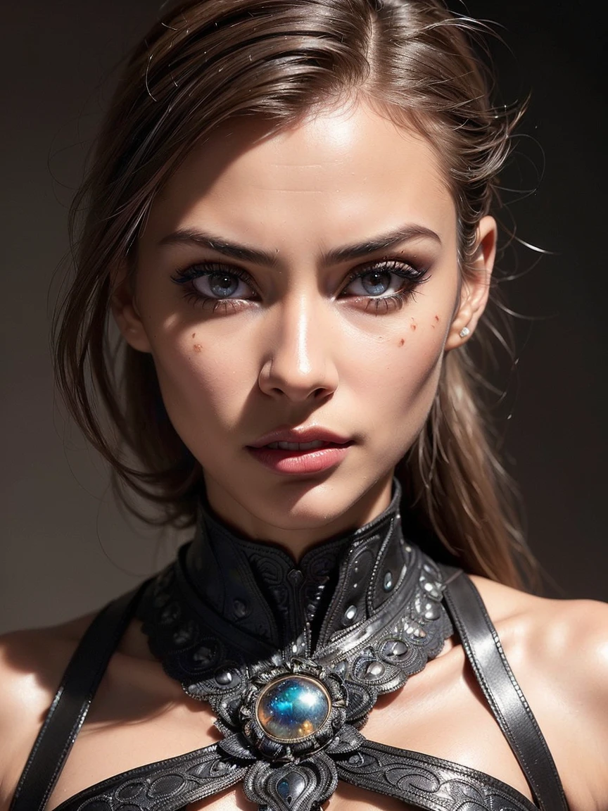 A cyborg girl stands in the center of a large bright studio and is engaged in creating her self-portrait on canvas. She is depicted in all her majestic beauty and elegance. Her metallic skin reflects the light, creating a play of hues and highlights like an expensive piece of jewelry. 
Her long metal hair frames her face, giving her a mysterious and alluring look. Her bright eyes, in which light shimmers, stare straight ahead with confidence and the strain of creative inspiration. 
The cyborg girl is depicted in a graceful pose, showing off her grace and strength as well as the fine workings of her mechanical limbs. Her hands hold brushes and are immersed in the creative process of creating a stunning work of art. 
The outline of the self-portrait she is creating with oil paints is already outlined on the canvas. The drawing begins to come to life under her dexterous fingers, gaining depth and volume, and the coating of color fills the canvas with bright hues and rich colors. 
This entire moment is captured in a gorgeous and amazing scenario that combines the beauty of art, power and technological advancement to make the cyborg girl a unique and inspiring image. beautiful shiny smooth, high quality, best quality, absurdres, masterpiece, beautiful, intricate details, 1/2 body crop, slim body, beautiful figure, magnificent , (intricate details:1.12), HDR, (intricate details, hyper-detailing:1.15), (natural skin textures, hyper realisitc, soft light, Sharp:1.2)