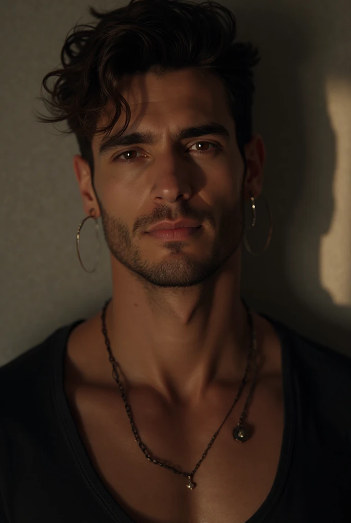 1boy, Assyrian, solo,  hair,64 yrs old, daddy, male focus,  , pectorals, bara, muscular, mature male, muscular male, abs, beard, ring , tattoo pecs, short hair, navel, stomach, large pectorals, thick eyebrows,jewelry, belt, necklace, bracelet, earrings, /shirt/vest/coat, tattoo, boots, gloves,  pectorals, fair-skinned male, , thighs,  under clothes, pirate suit, tan skin, belt, , jacket, pirate uniform, pectoral cleavage, cowboy shot, feet out of frame, thick thighs, looking at viewer, masterpiece, 4k, high quality, highres, absurdres,