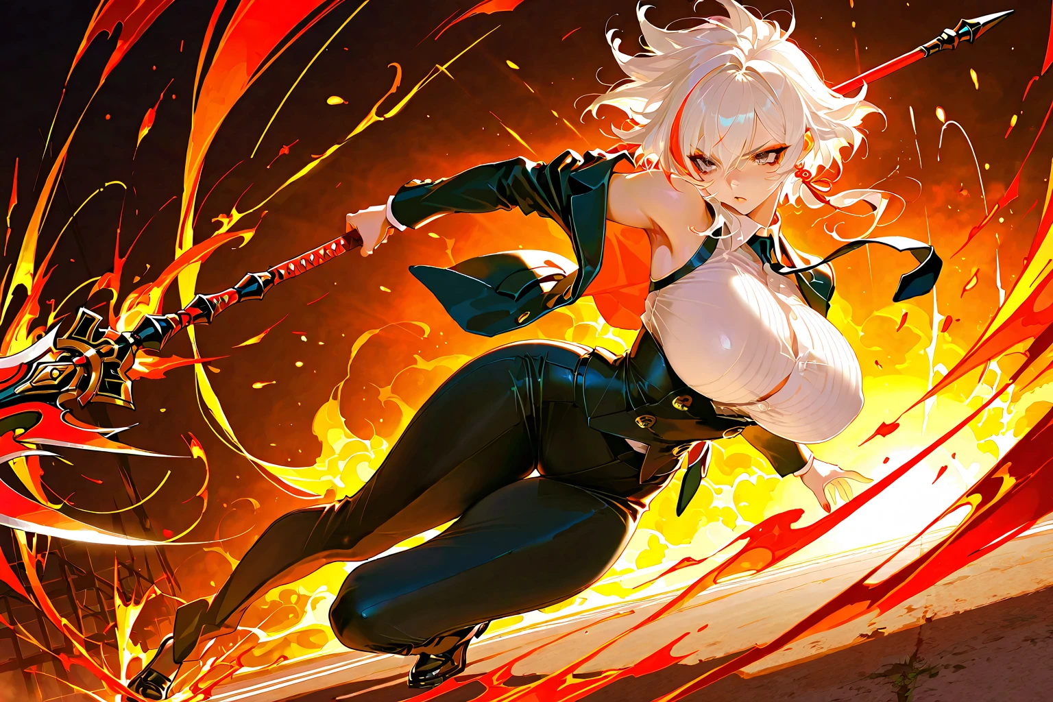 attractive girl wearing nothing. nude naked. She should have a confident and fierce expression, highlighting her agility and strength. The background should depict an urban or battlefield setting, adding a sense of intensity and action. Emphasize her readiness and combat skills while maintaining an alluring appearance. Female Warrior, Action, Intensity, Battlefield.