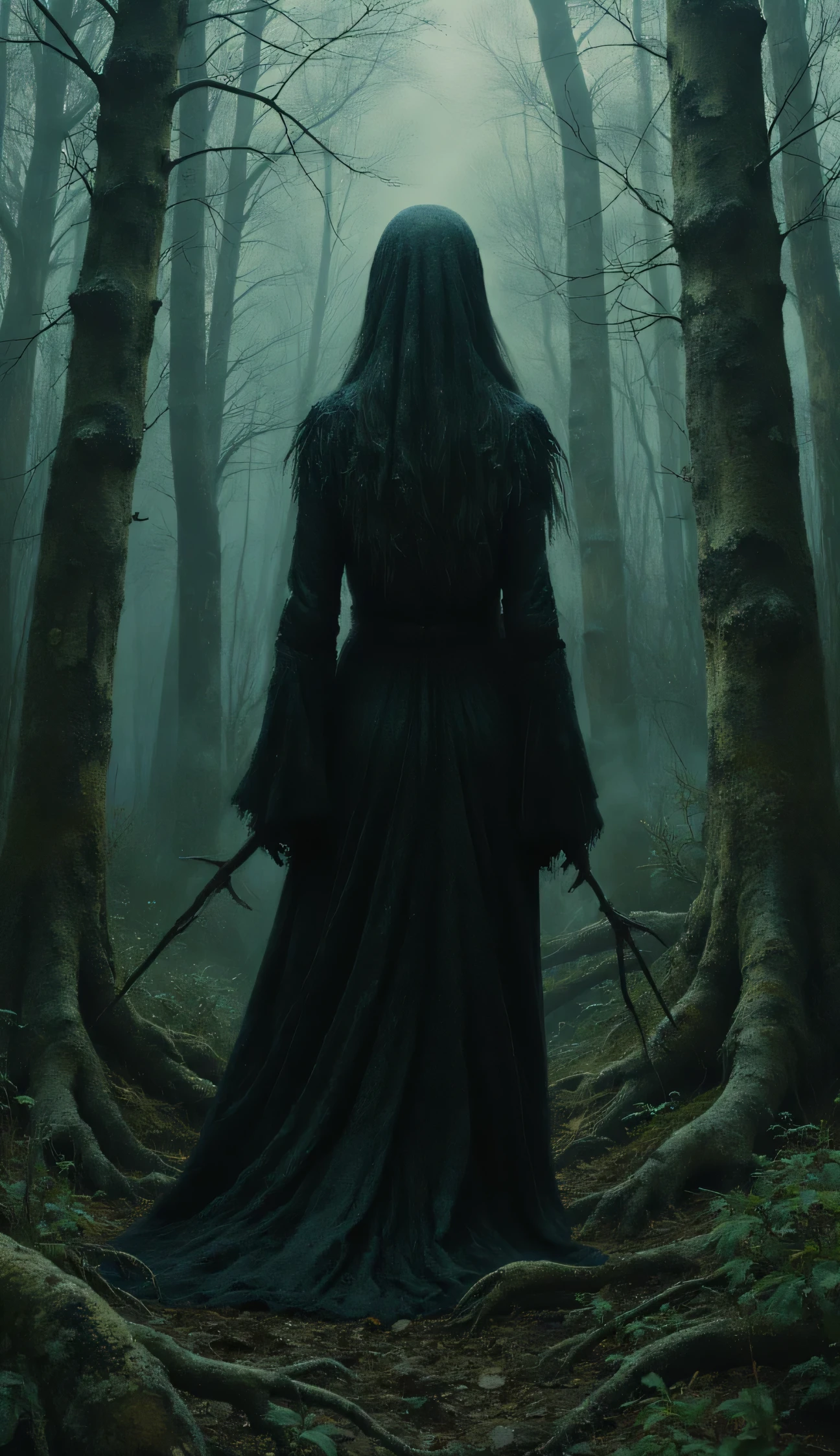 a witch in the middle of the forest