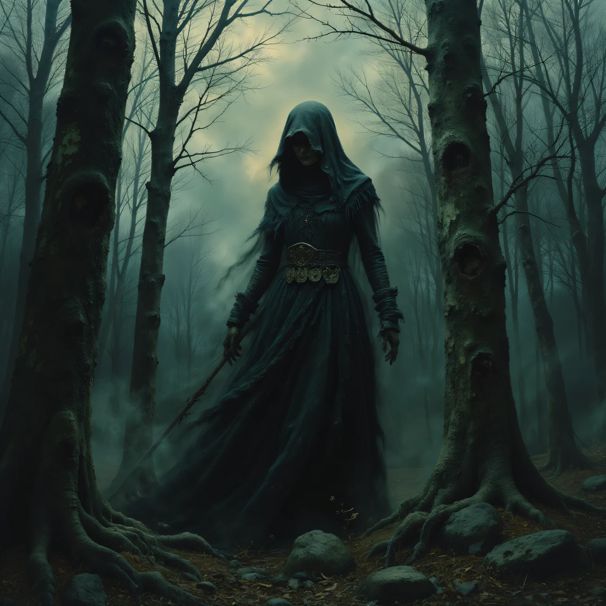 a witch in the middle of the forest