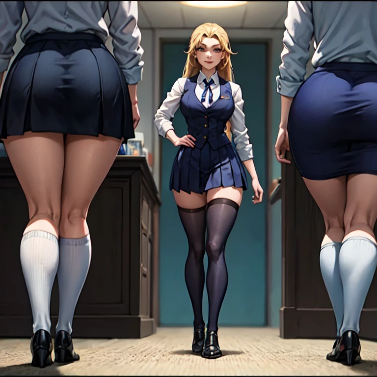 (There are two:1.8)、((２Sisters of man))、8k,High resolution,japanese women,(There are two:1.8)、((２Sisters of man))、(  in black stockings and 2 big breasted girl milked), black stockings must be worn、 (masterpiece:1.4), (8k, realist, of the highest quality: 1.8), beautiful face, (realist face), (blonde shortcut:1.3), realistic eyes, very beautiful eyes, Ultra-High resolution, Super realist, Very detailed, golden ratio, Beautiful, Beautiful female teacher, High school girl wearing summer clothes, surreal schoolgirl, Navy Blue High Waist Micro Mini Skirt, (black stockings)、full body portrait, thin arms, (big breasts)、(His uniform shirt is open., expose your bra)、narrow waist、(girl with thick, wide thighs and muscular legs)、(Two tall high school girls with model figures.:1.8)、(Standing in front of this), full body photography、(wide thighs, very long legs), high heel loafersを履いています、Pleated micro mini skirt, Milk splashed on uniform., ( black stocking )、high heel loafers, full body portrait, thin arms, (big breasts)、black bag、 High school girl wearing JK uniform, surreal schoolgirl, Pleated micro mini skirt, Milk splashed on uniform.、black stockingsにミルクぶっかけ 、high heel loafers, full body portrait, thin arms, 、 wide thighs、long legs, (A large amount of  leaks from his .)
