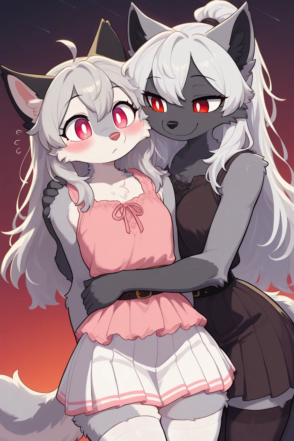 Fox Girl, Female, One White Fox Male With Very Huge , Very Sexy Body, White Skin, Black Skin, Blue Right Eye, Red Left eye, Heart, White Hair, Long Hair, Fluffy, Very Fluffy Body, Big Fox Ears, Two Big Fox Tail, White Angle Wings, velu female, Skinny, cute, Very Huge Breast, Breast Tits, Abs, Adult, Tall, velu,  Pose, Cute, Tongue Out, , Very Blushing, Sit On Bed, Cute , Charming, Love Eyes