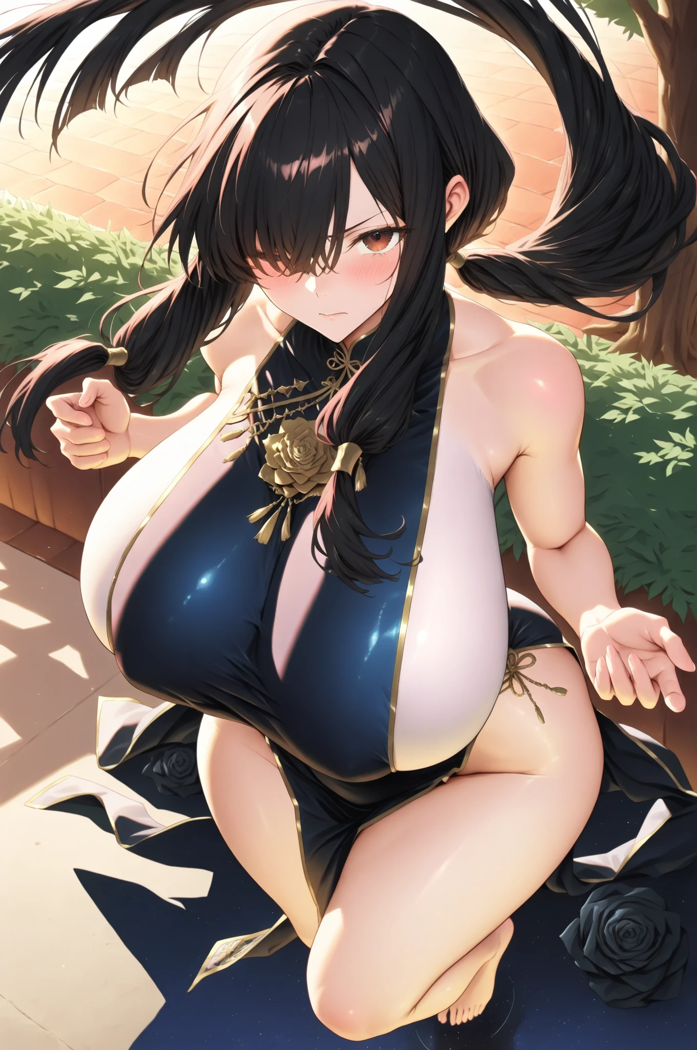 ((highest quality)), ((masterpiece)), perfect face,highest quality,best image quality,Curvaceous,girl with perfect figure :1.4,fine-textured skin,((twin tails)),flower hair ornament,cute ,((5 year old girl:1.4)),japanese girl,primary school student,Healing face,baby face,Childish,Big eyes,((very ???????????:1.5)),((huge cleavage:1.5)) ,saggy ???????,thin, smile,happiness,????????????,((shiny skin:1.4)),not wearing ?????????,?????? belly,((I can see a beautiful ?????:1.5)),????????????,((fantasy world:1.6)),Western's finest castle with elaborate decoration,mysterious forest