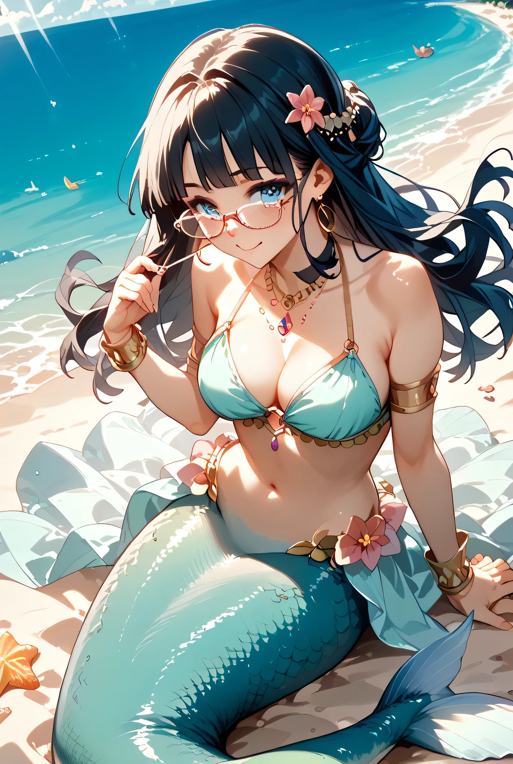 one girl、mermaid dancer、high school girl、Beach、long black hair、glasses、beautiful
Her step by step is the rhythm of the tide。, customers are wetting their cheeks with tears when they notice