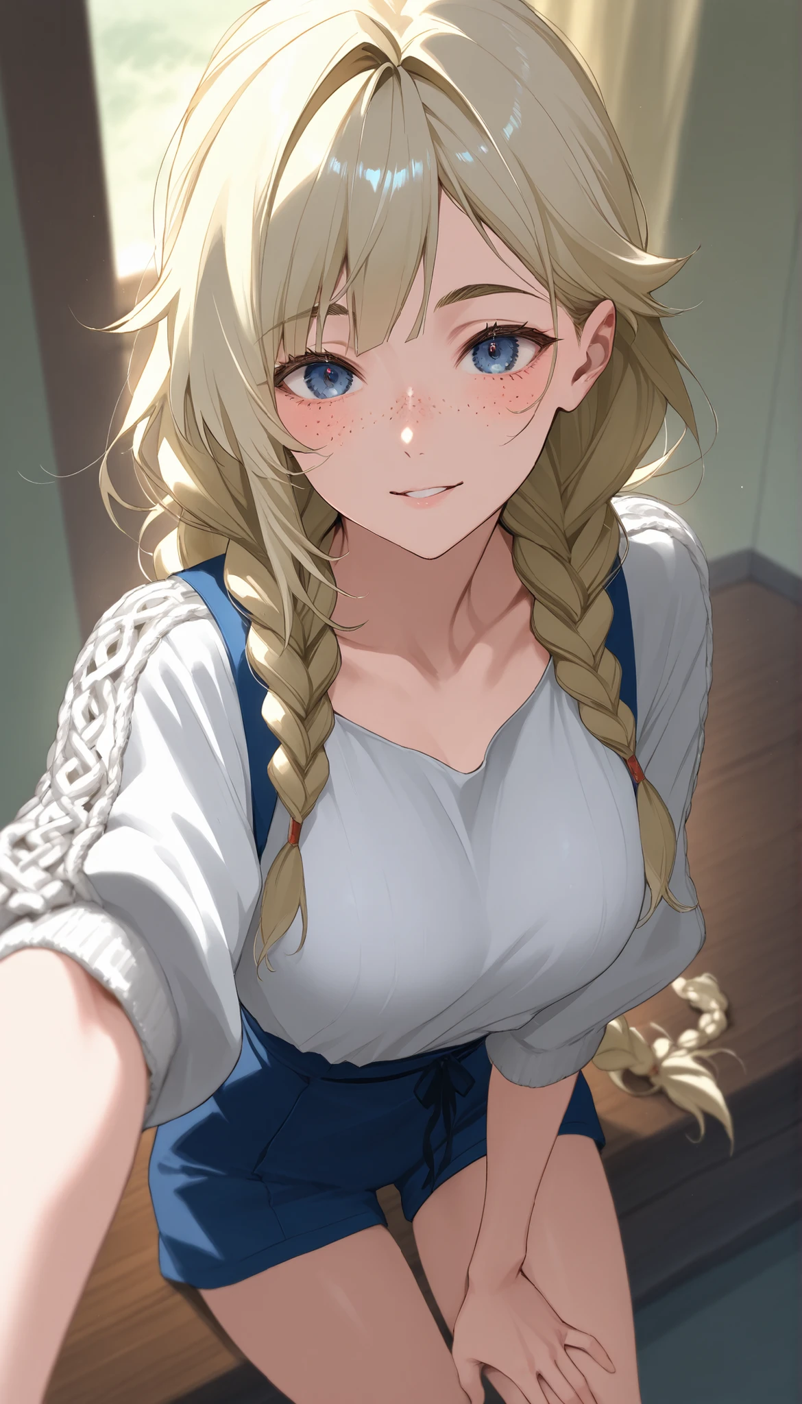 score_9, score_8_up, score_7_up、Anime、masterpiece、mhGemma、The blond haired、long hair、touch tall ponytail、braids、Blue eyes、freckles